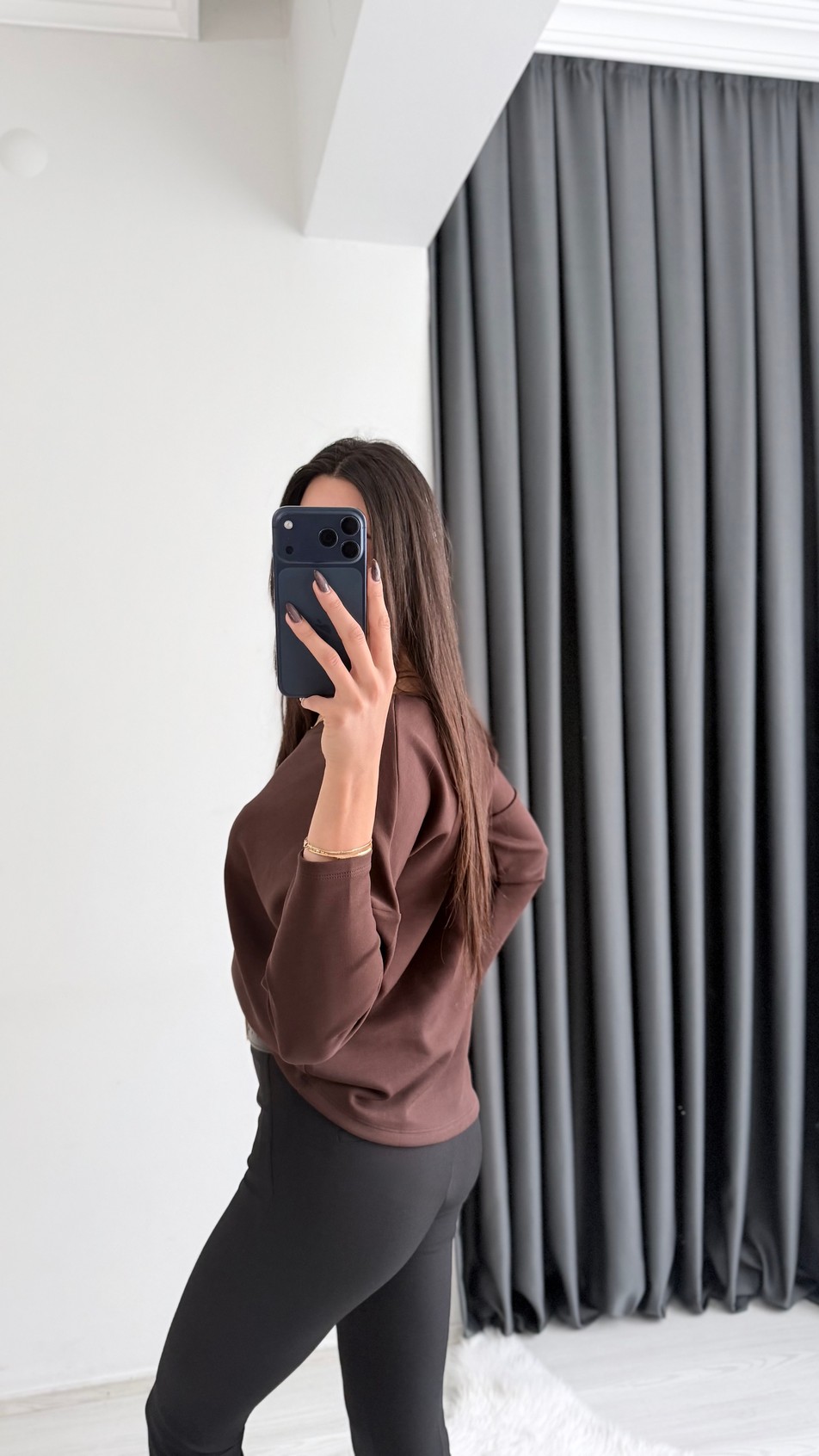 Break Oysh Modal Ön Arka V Yaka Likralı Bluz Kahve