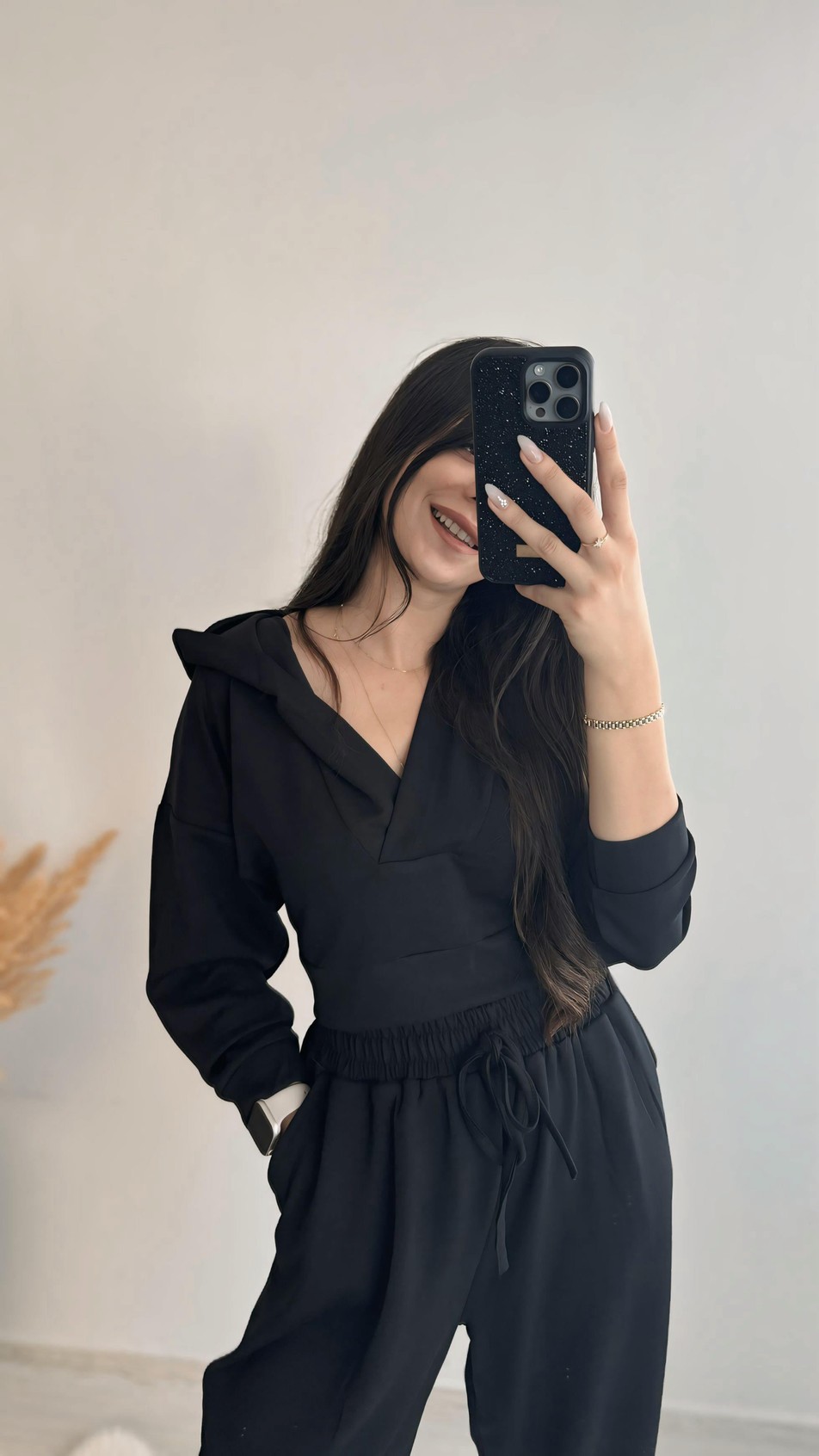Brunella V yaka Modal Kumaş Siyah Takım