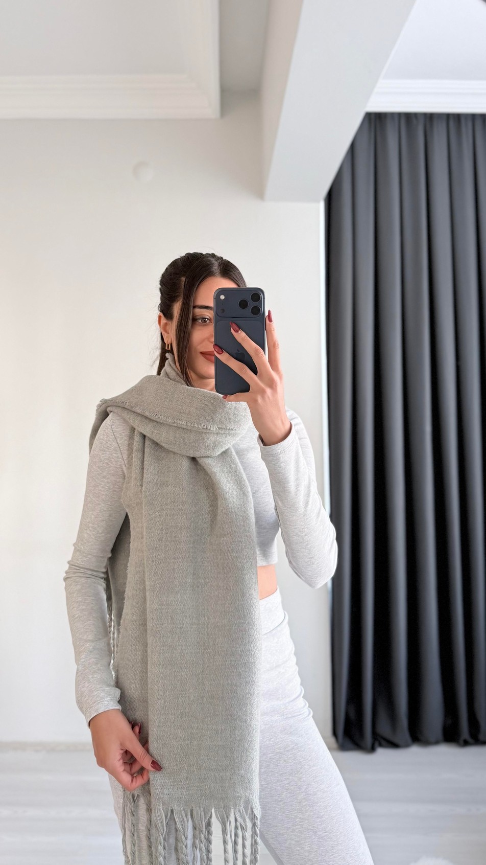 Bym Püsküllü Atkı Gri
