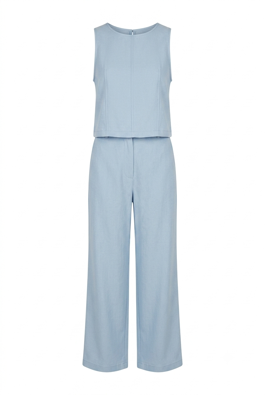 Carter Tensel Kumaş Denim Mavi Pantalon Ve Bluz Takım 