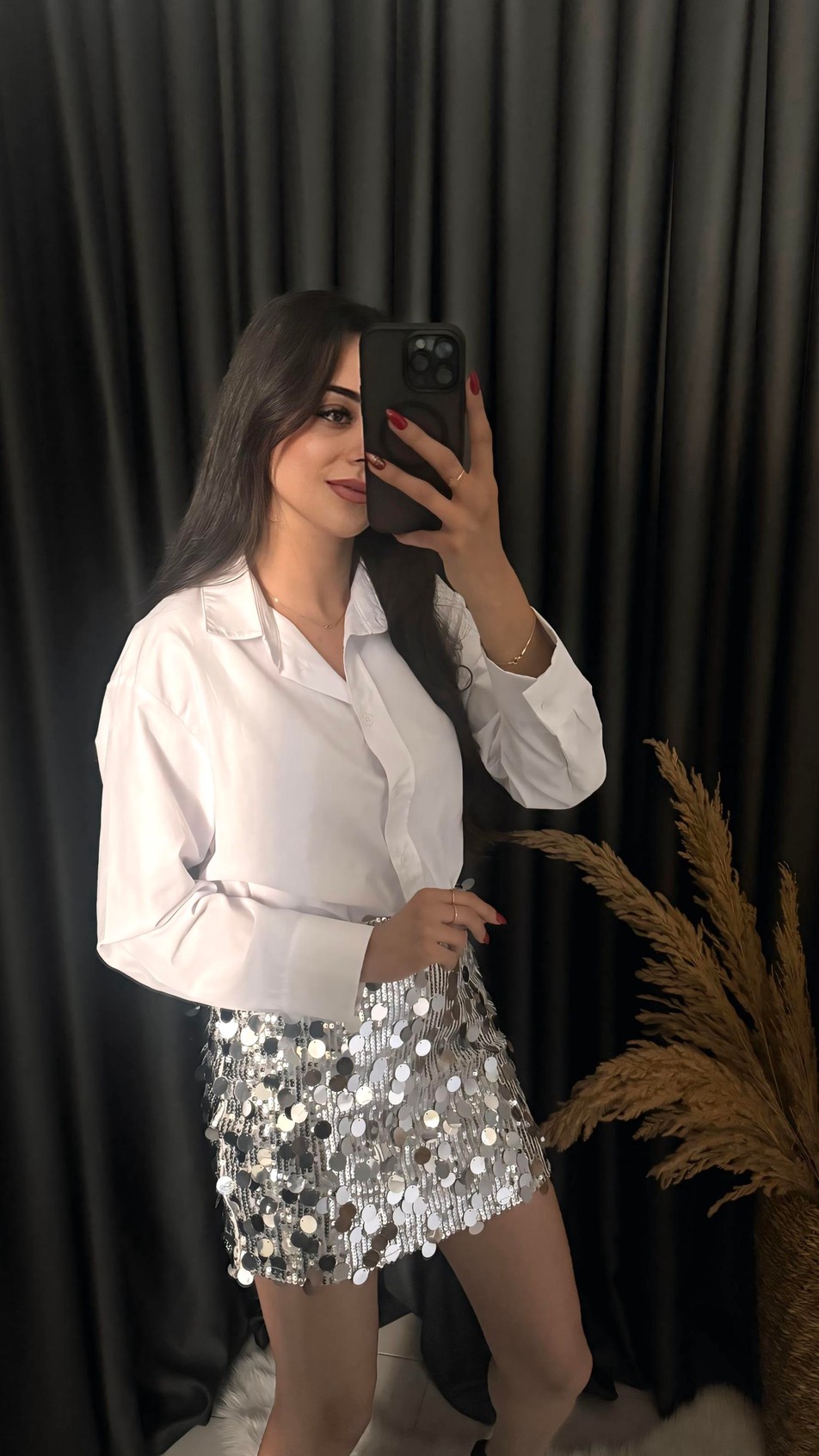 Christmas Marka Model Likralı Mini Payet Etek Gümüş