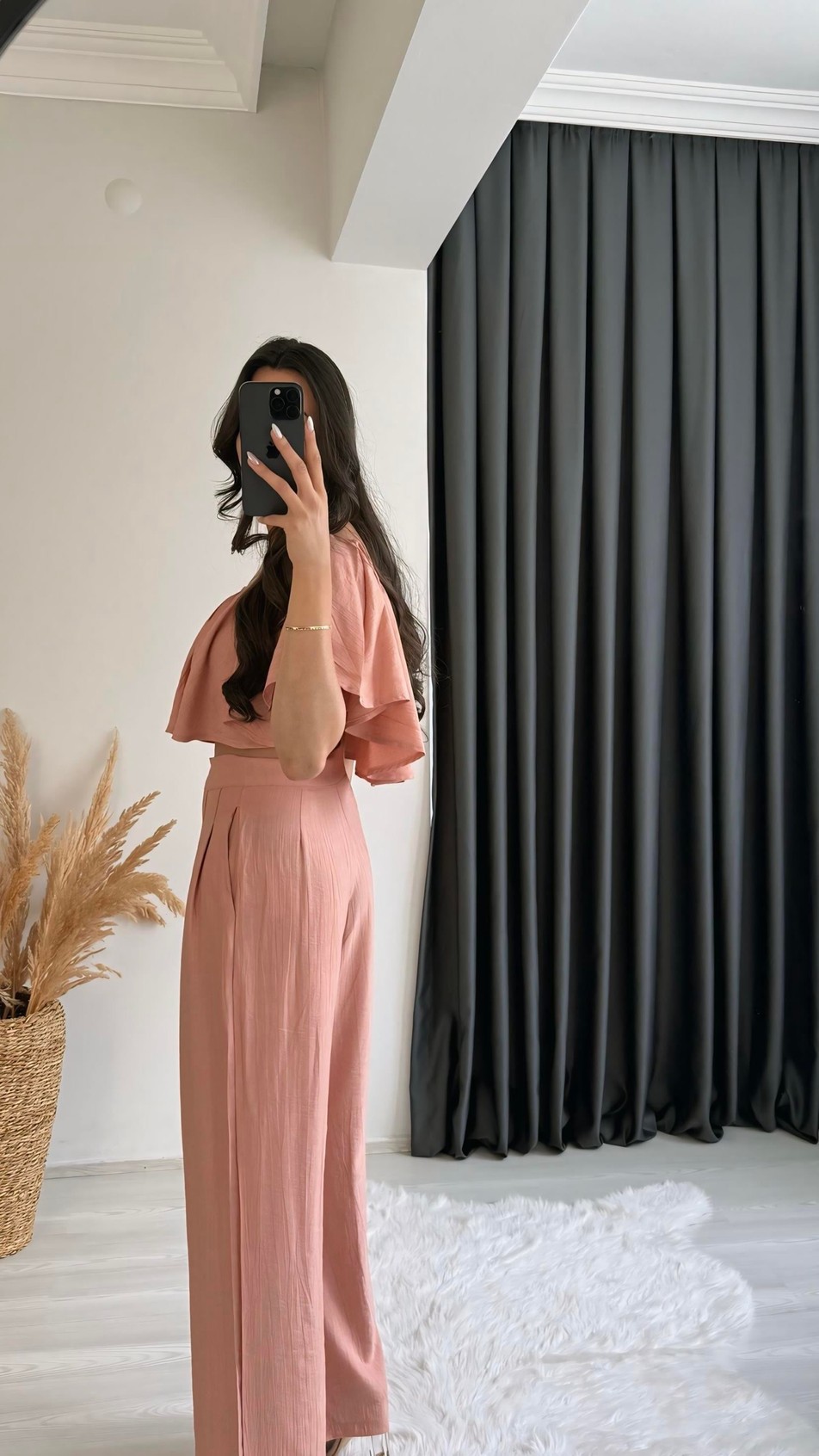 Daila Gül Kurusu Crop Bluz  Pantolon İkili Takım