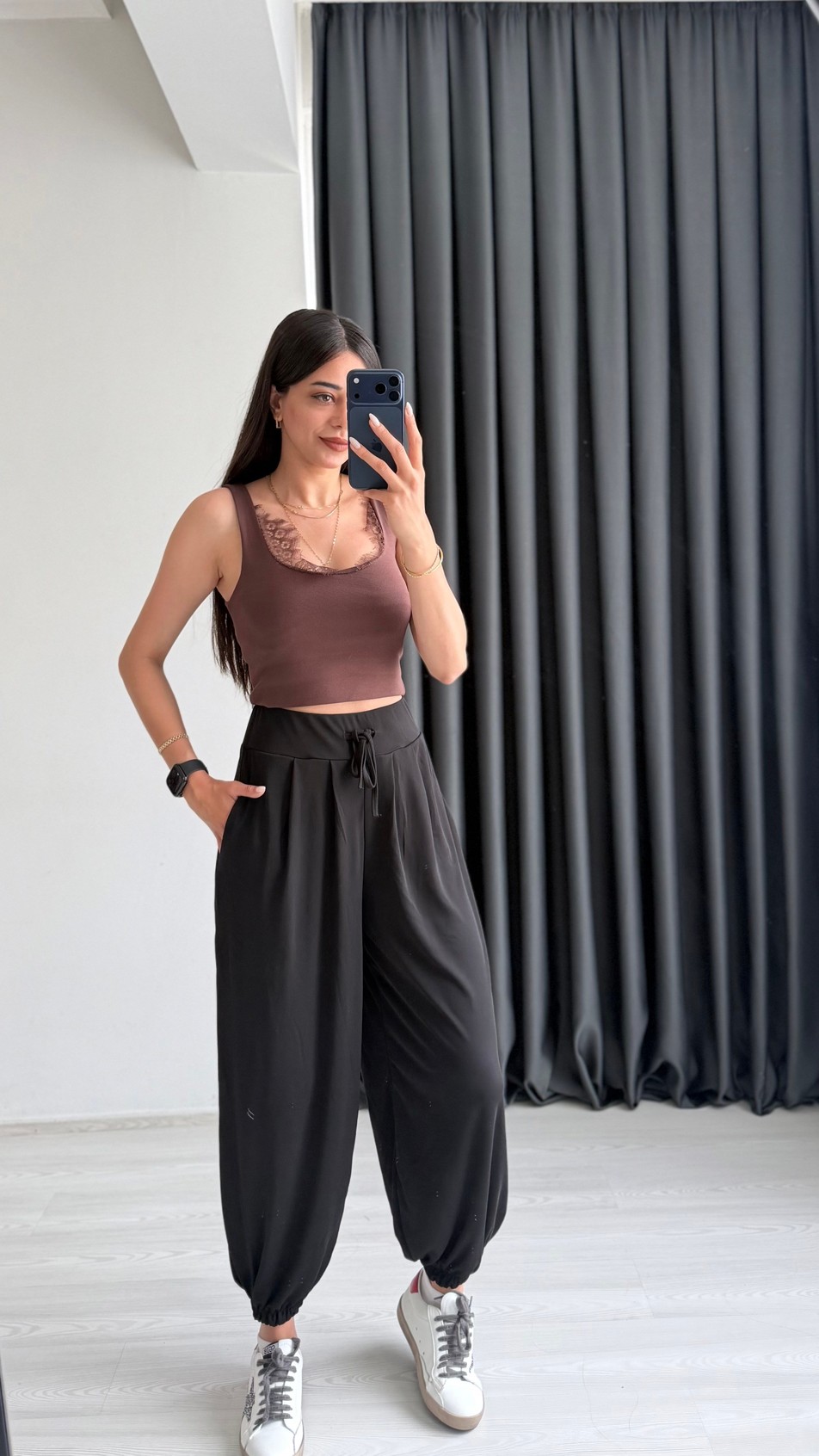 Dercos İp Kemerli Buzzy Siyah Pantolon