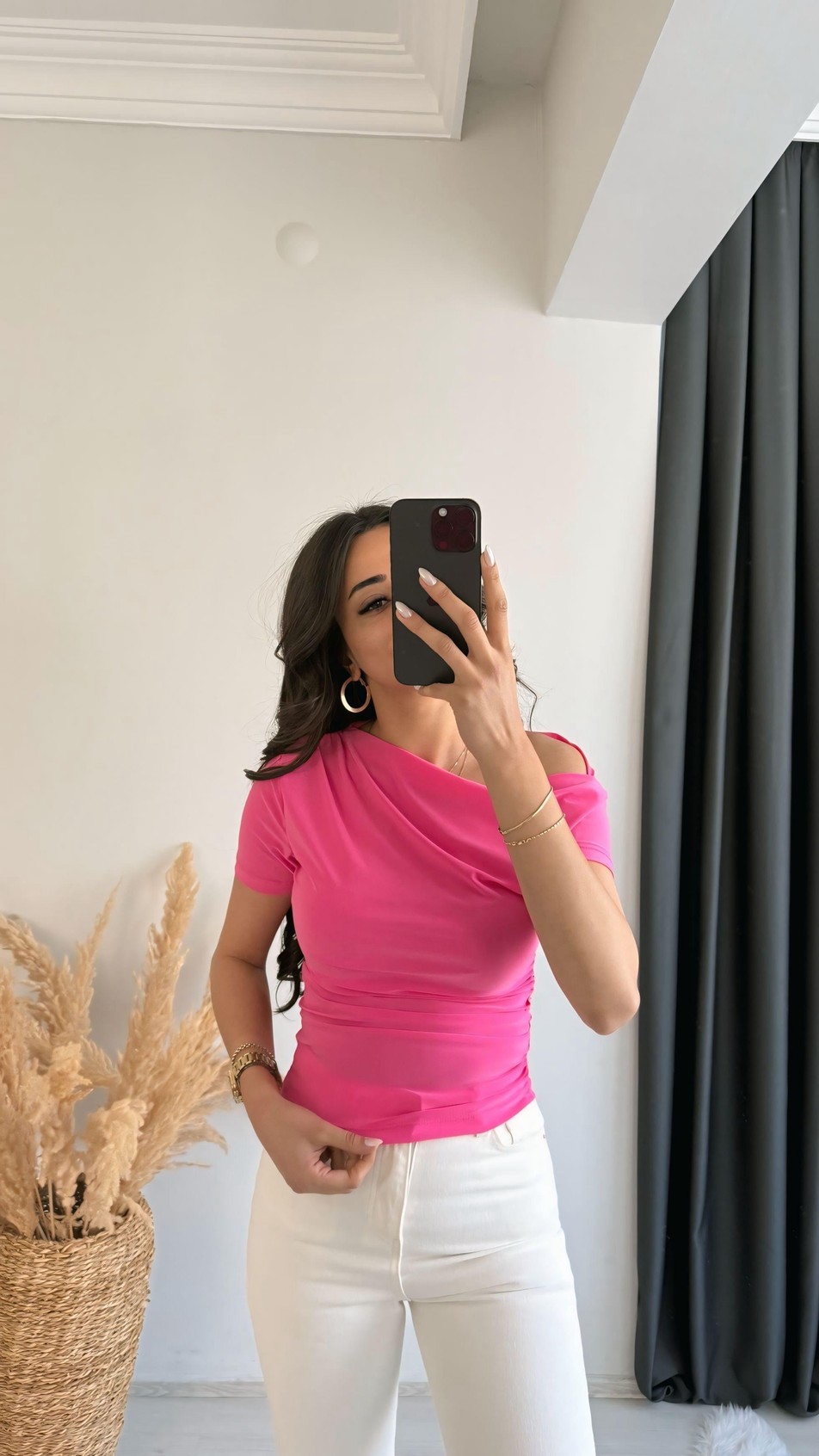 Desso Yanı Bügülü Bluz Sandy Kumaş Pembe