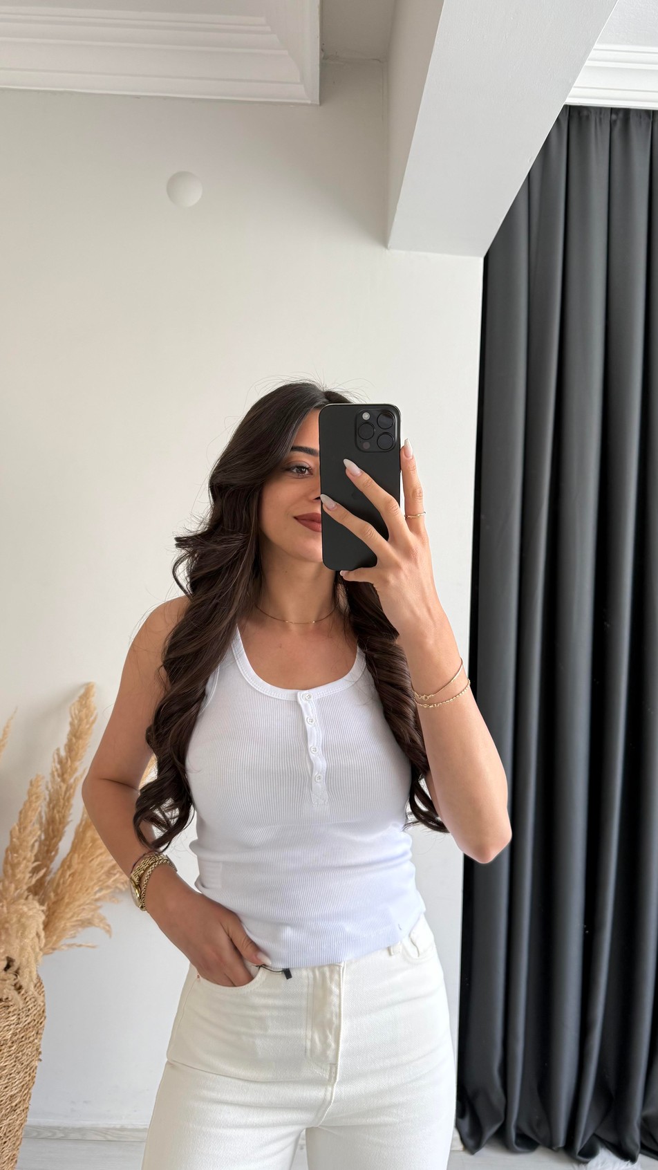 Düğmeli Tam Pamuklu Premium Atlet Beyaz