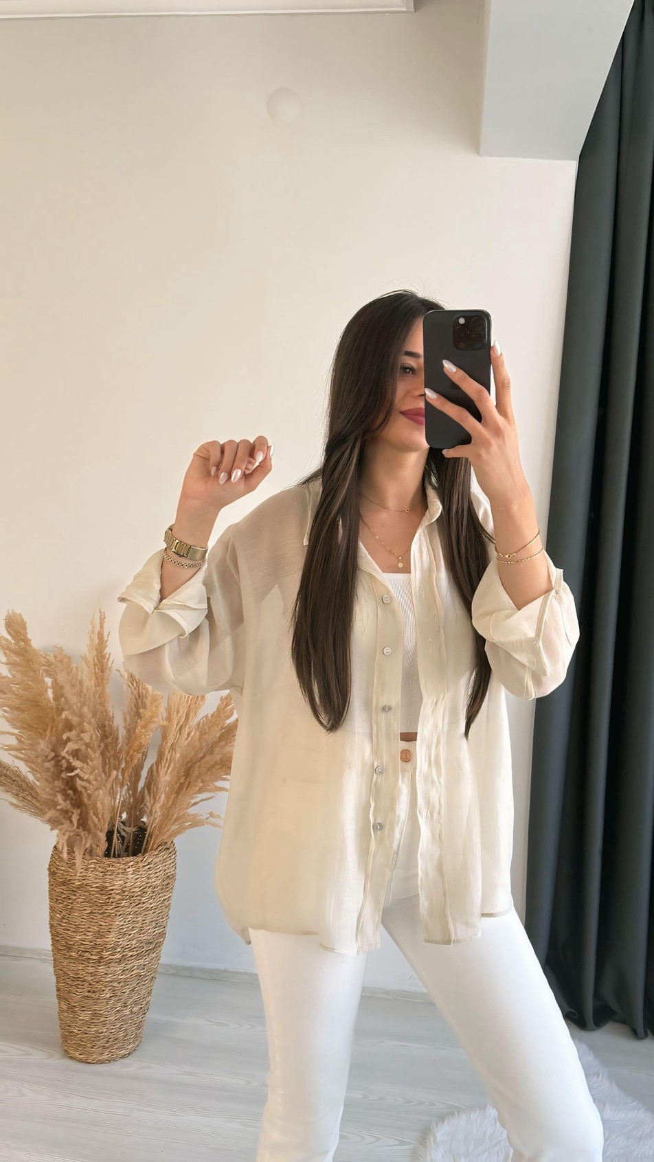 Fiona Lüx Kalite Basic Salaş Tensel Gömlek Taş
