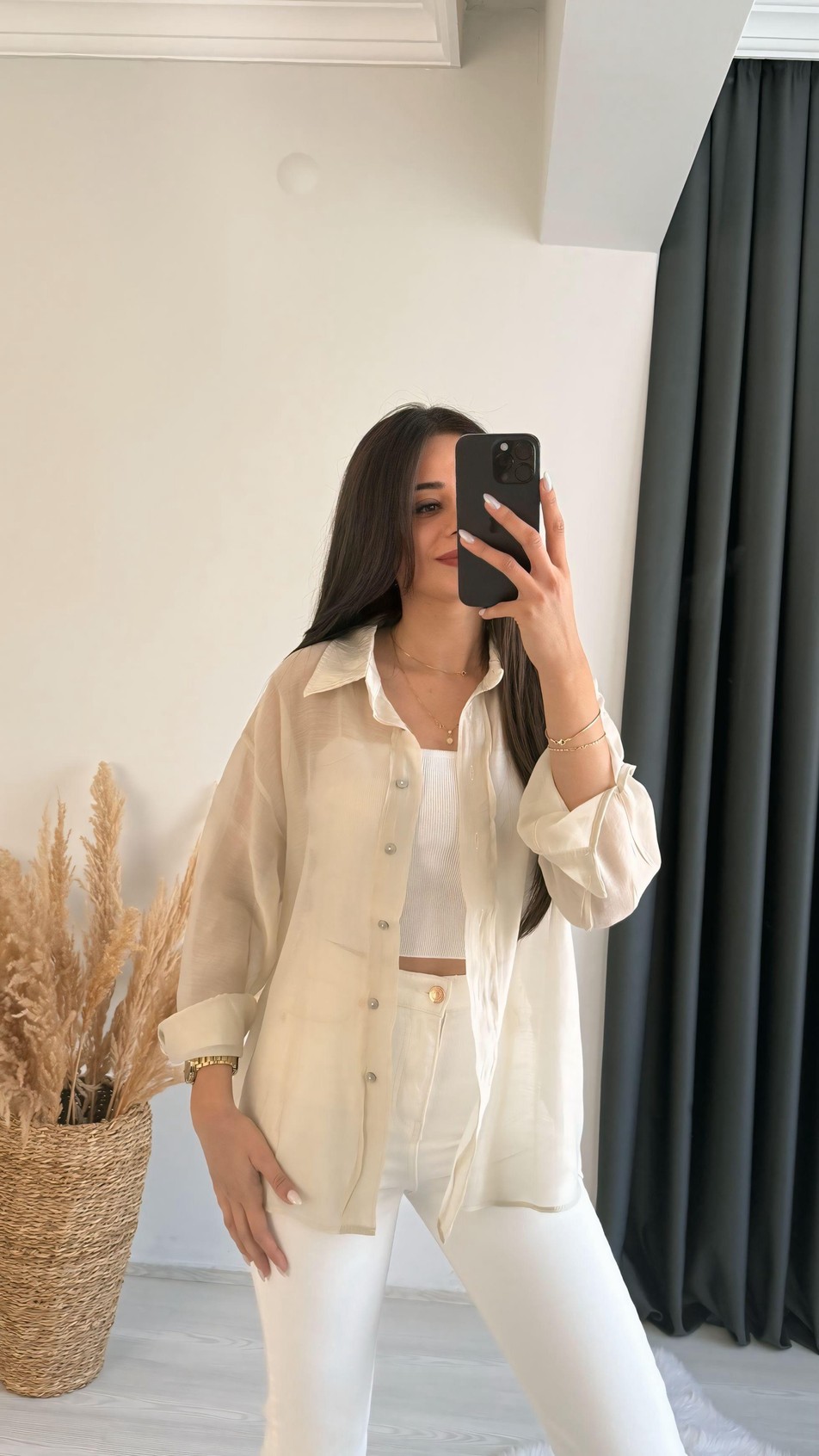 Fiona Lüx Kalite Basic Salaş Tensel Gömlek Taş