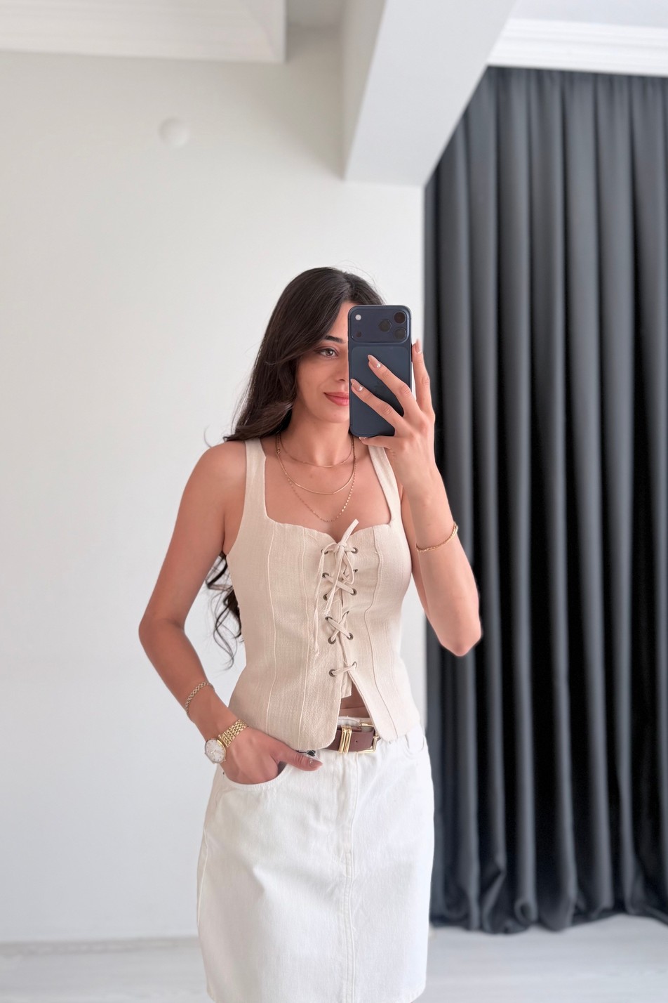 Gloria Kuşgözü Detaylı Bej Bluz 