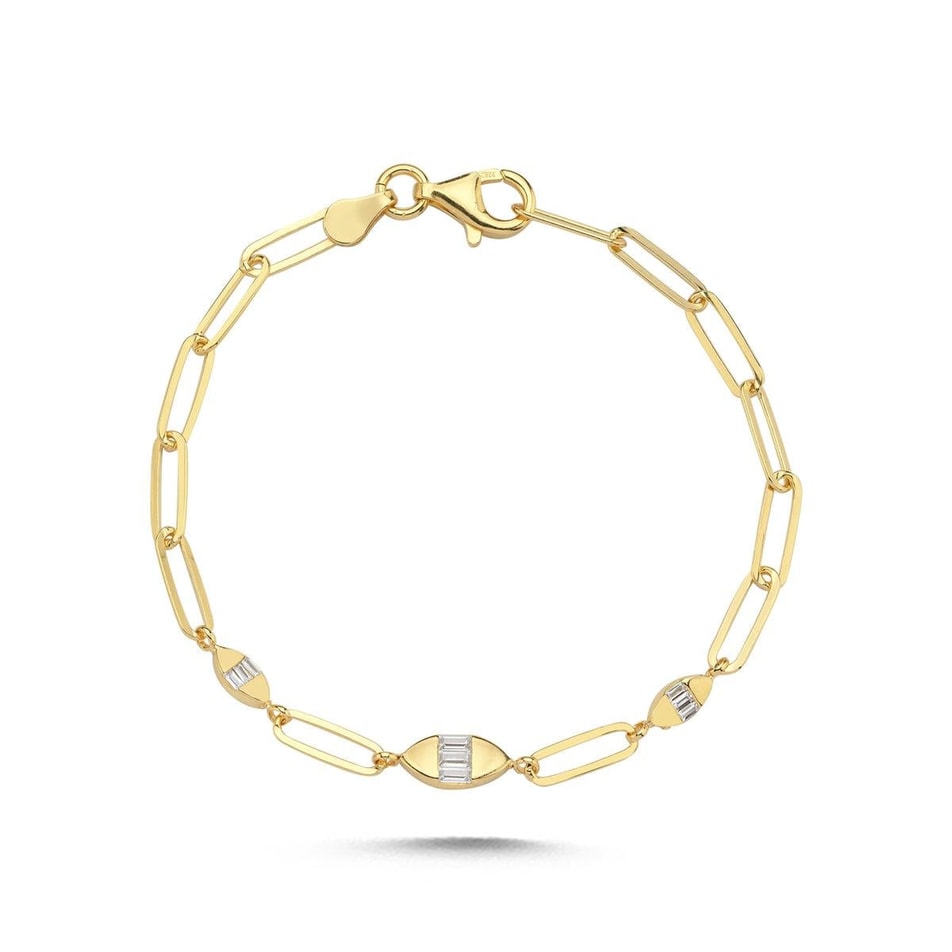 Gold  Tasarım Taşlı 14K Özel Seri Bileklik