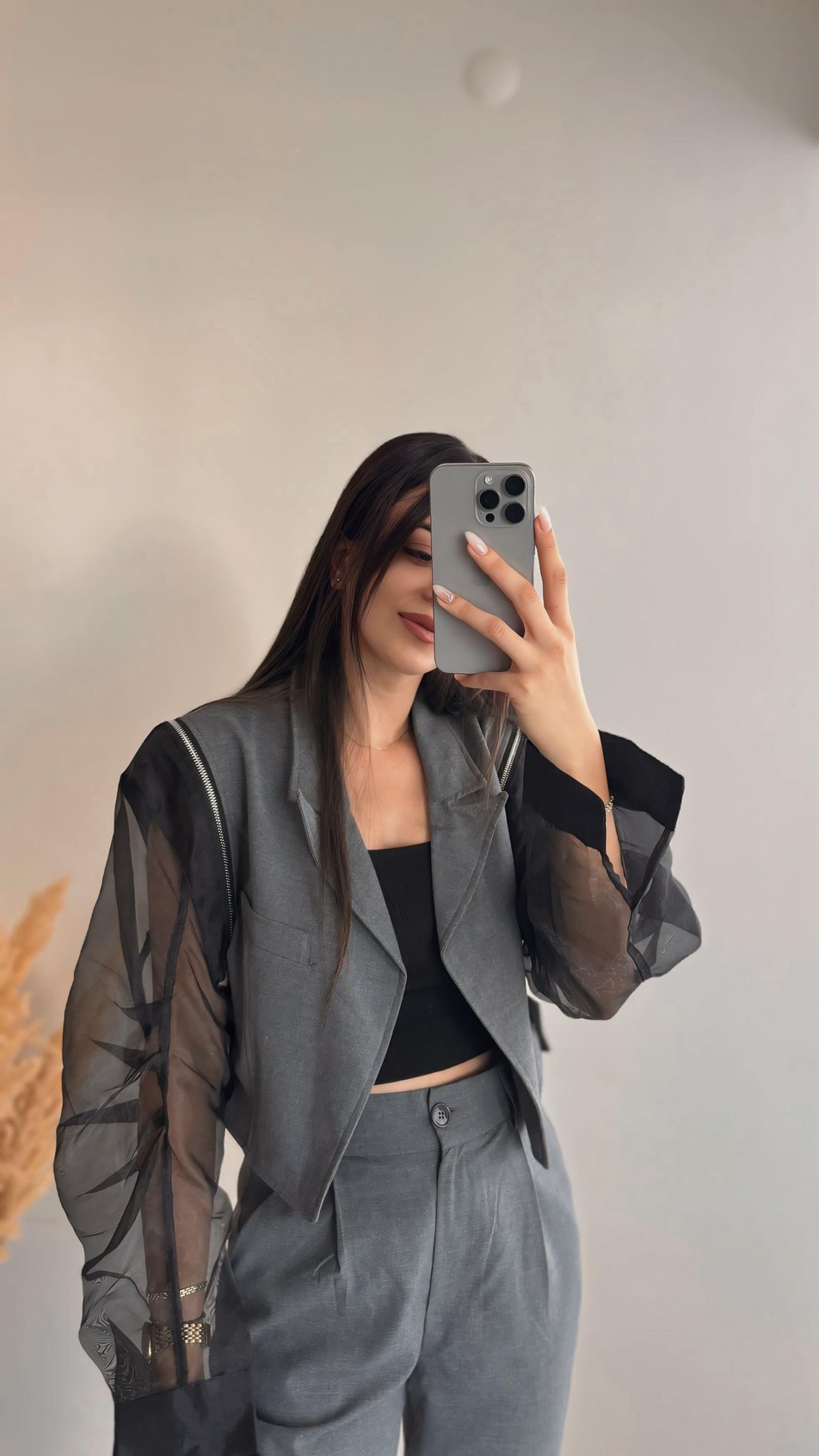 Gretchen Siyah Tül Detaylı Antrasit Ceket