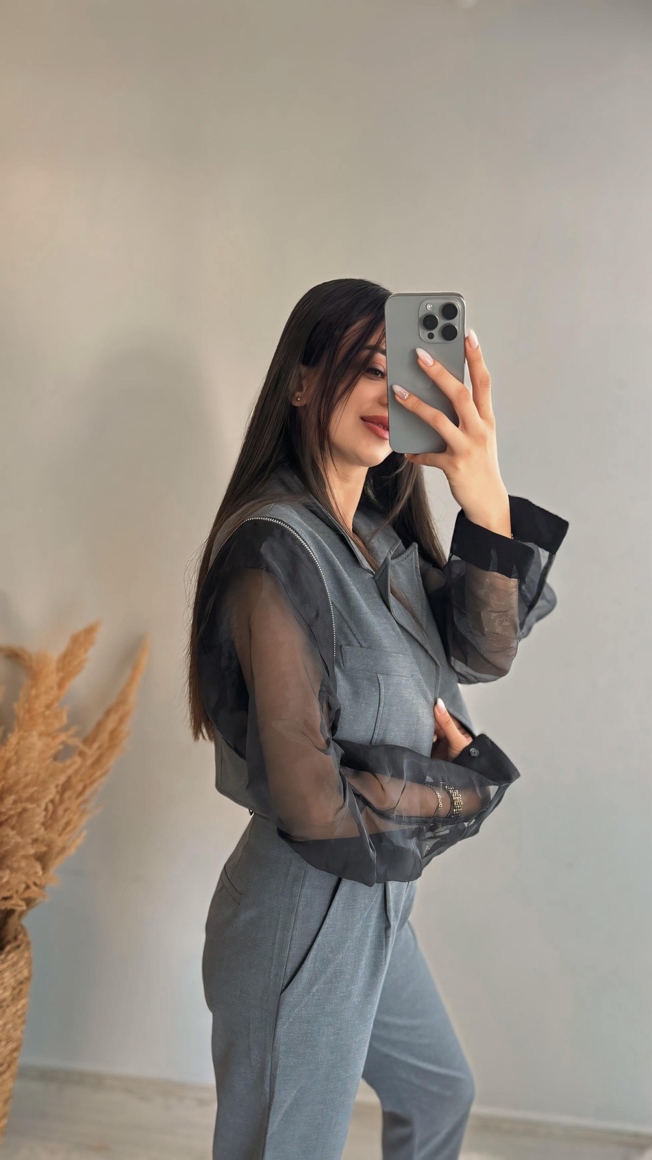 Gretchen Siyah Tül Detaylı Antrasit Ceket