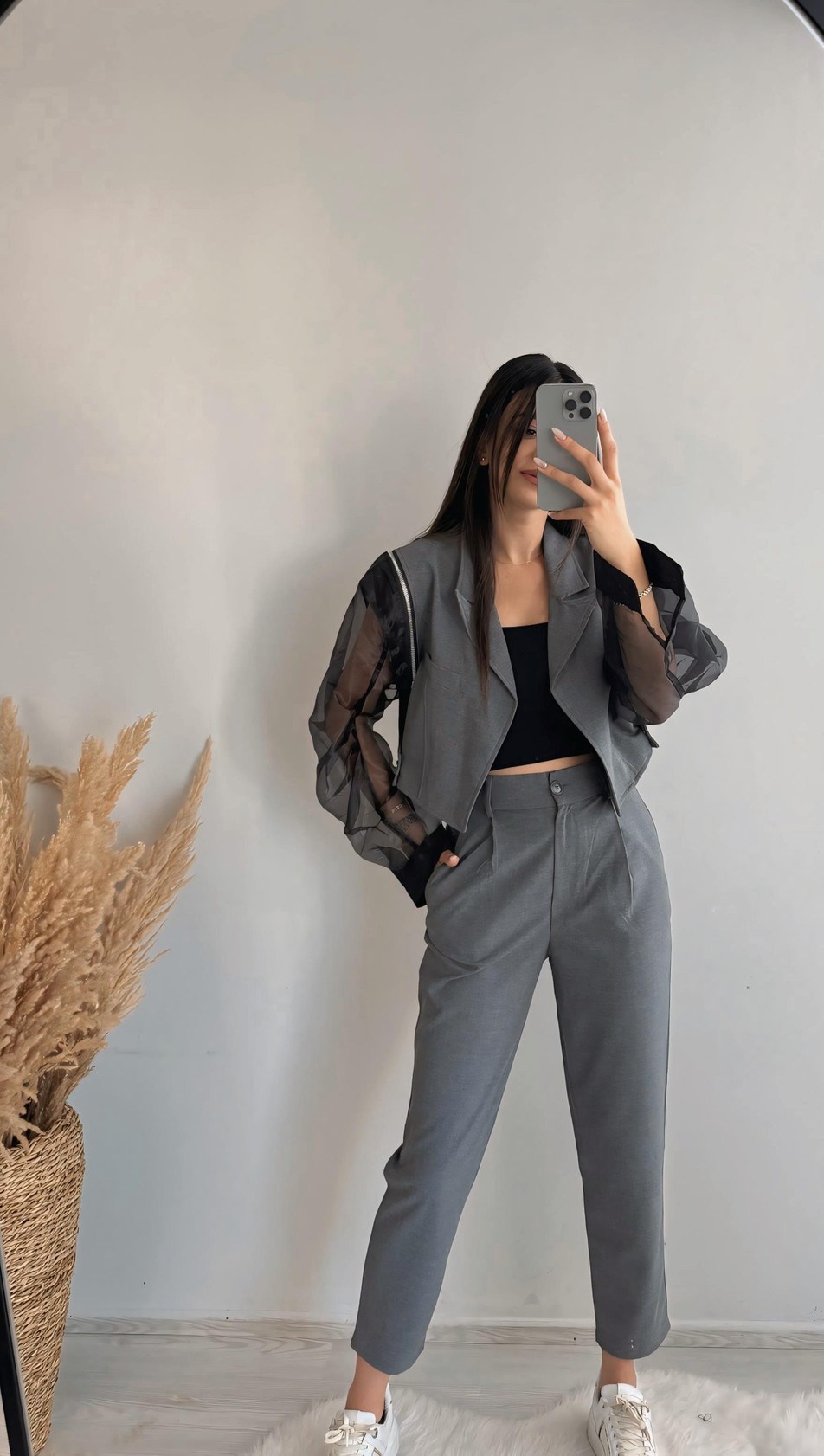 Gretchen Siyah Tül Detaylı Antrasit Takım