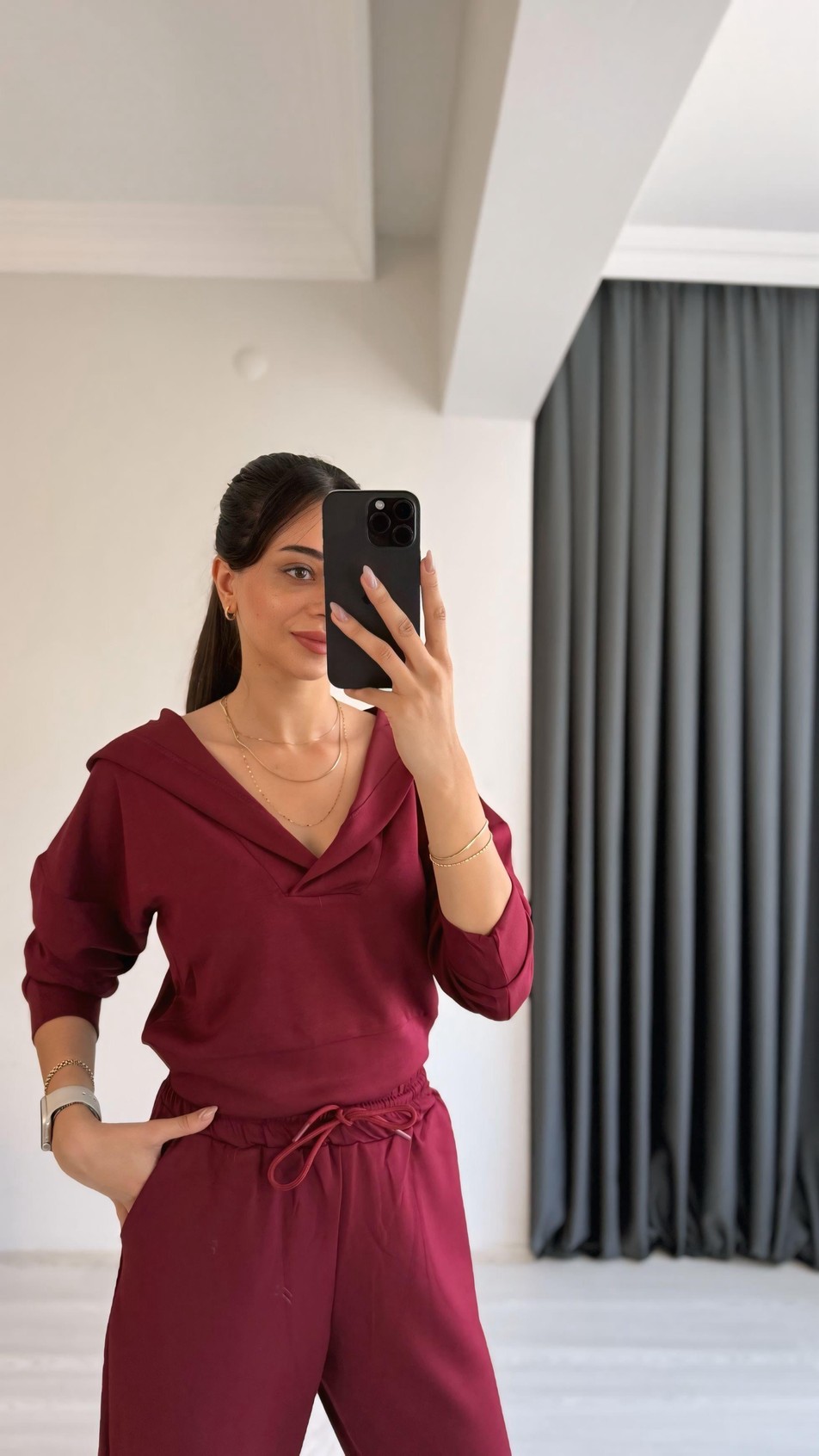 Jasper Oys Modal Kumaş Kapşonlu Takım Bordo