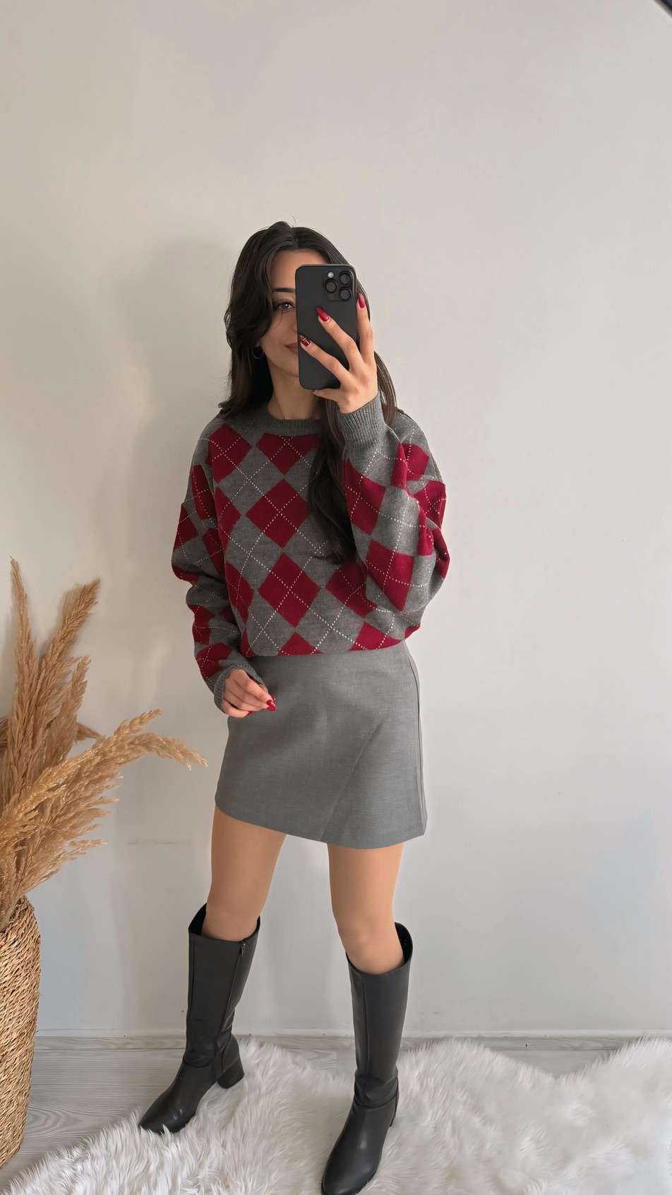 Kaylea Lüx Kalite Gri Etek 