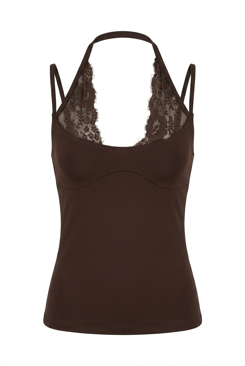 Kindy Kahverengi Dantel Detaylı Bodysuit