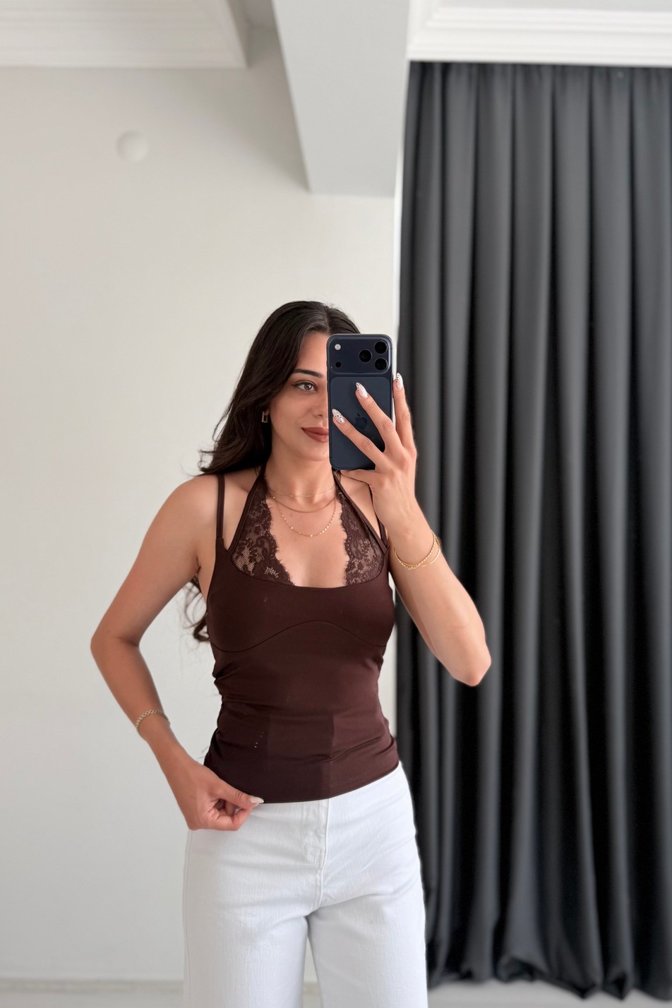 Kindy Kahverengi Dantel Detaylı Bodysuit
