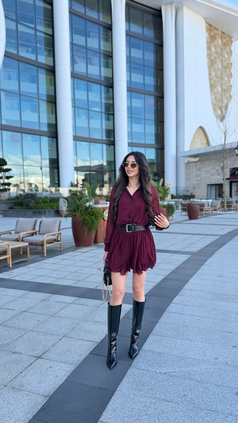 Kitya Bordo Kemer Detaylı Elbise