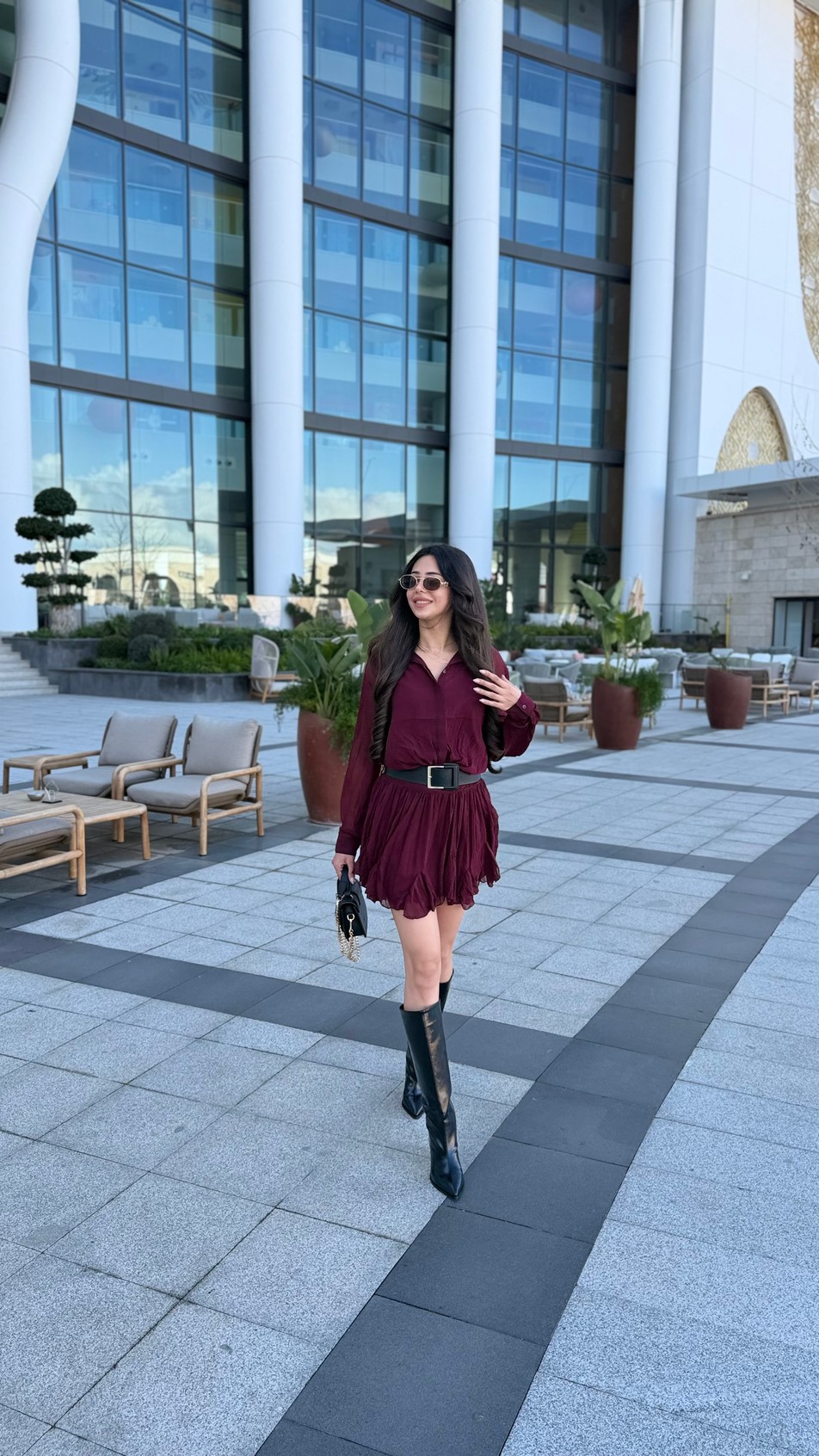 Kitya Bordo Kemer Detaylı Elbise