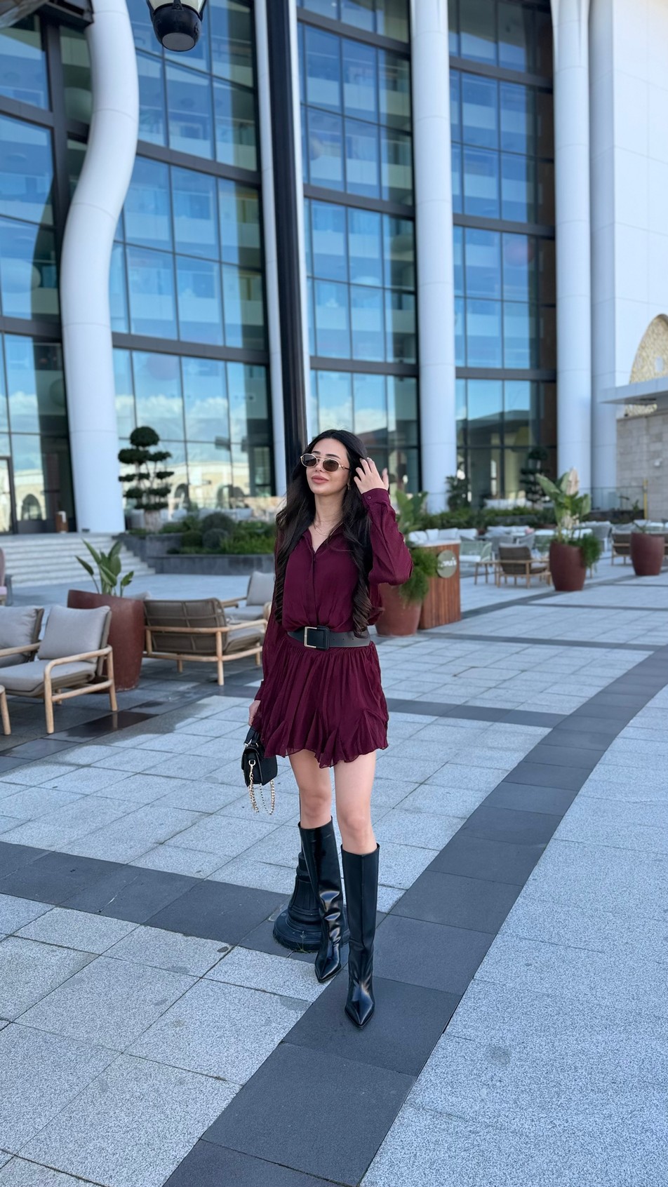 Kitya Bordo Kemer Detaylı Elbise
