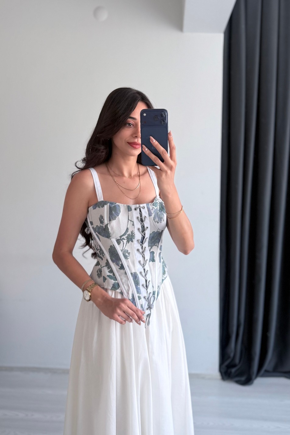 Labella Çiçekli Beyaz Askılı Korse 