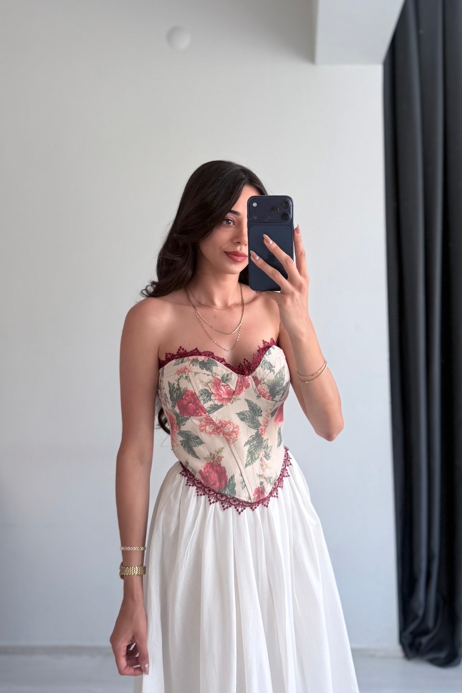 Labella Çiçekli Kırmızı Dantelli Korse 