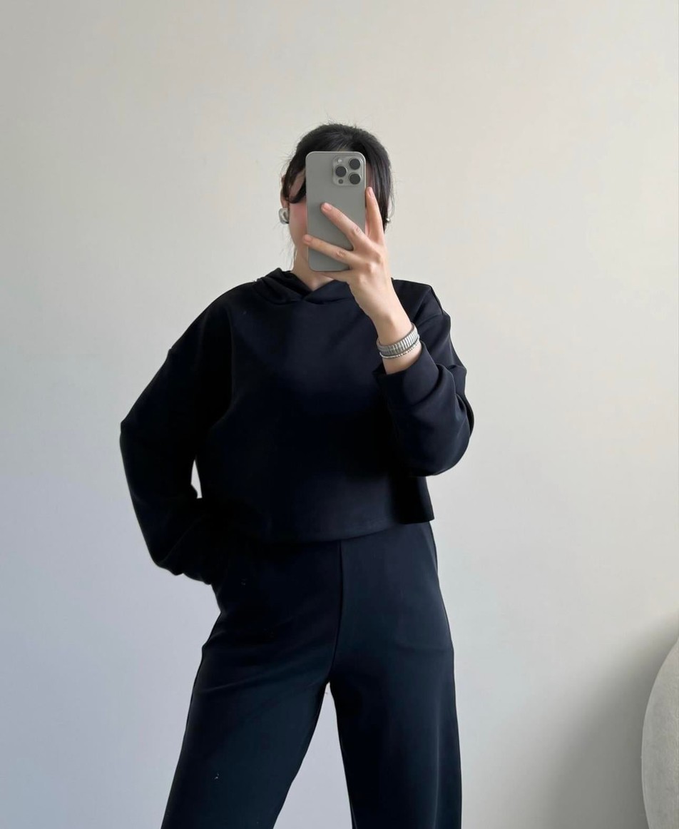 Lacivert Modal Kapişonlu Sweatshirt ve Pantalon Takım Oysh