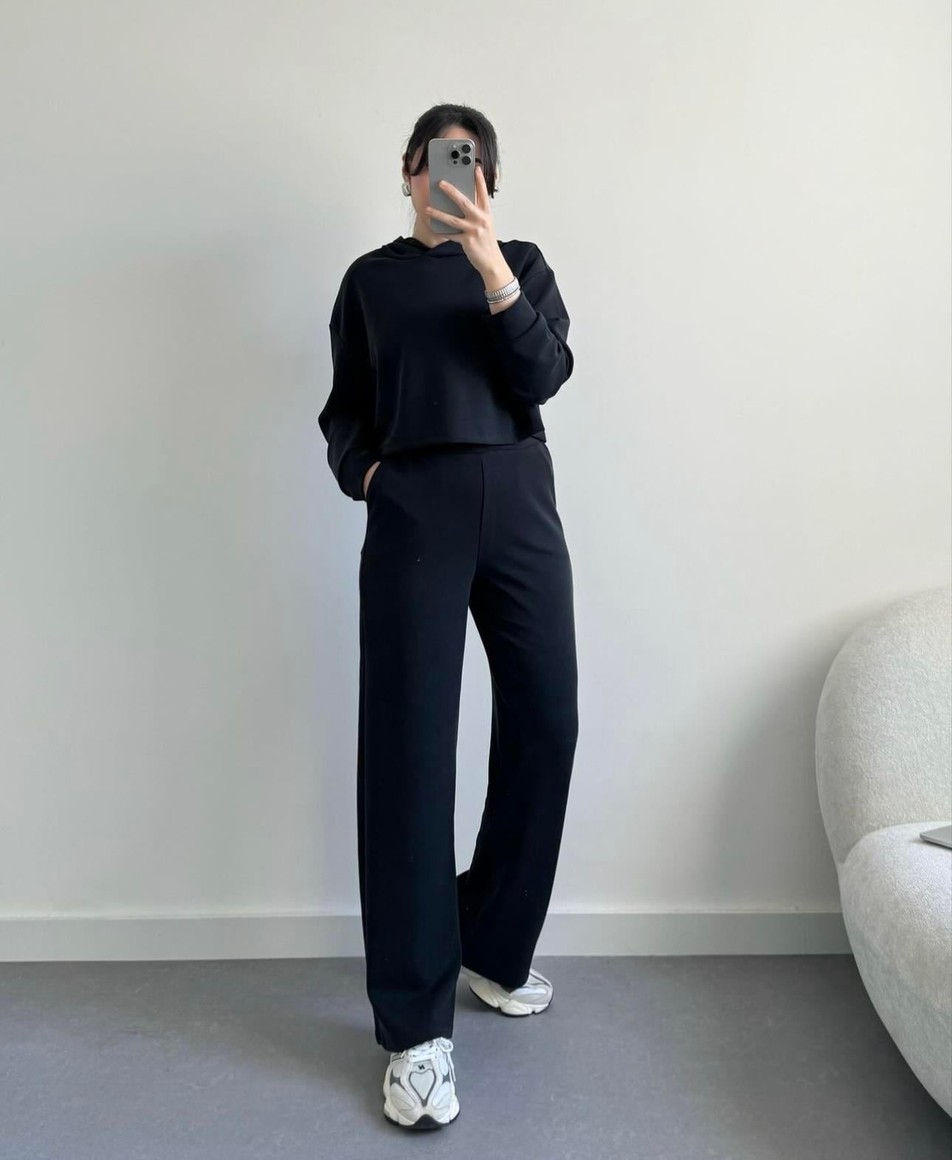 Lacivert Modal Kapişonlu Sweatshirt ve Pantalon Takım Oysh