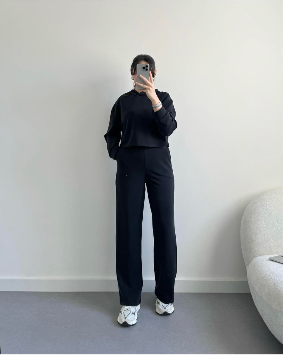 Lacivert Modal Kapişonlu Sweatshirt ve Pantalon Takım Oysh