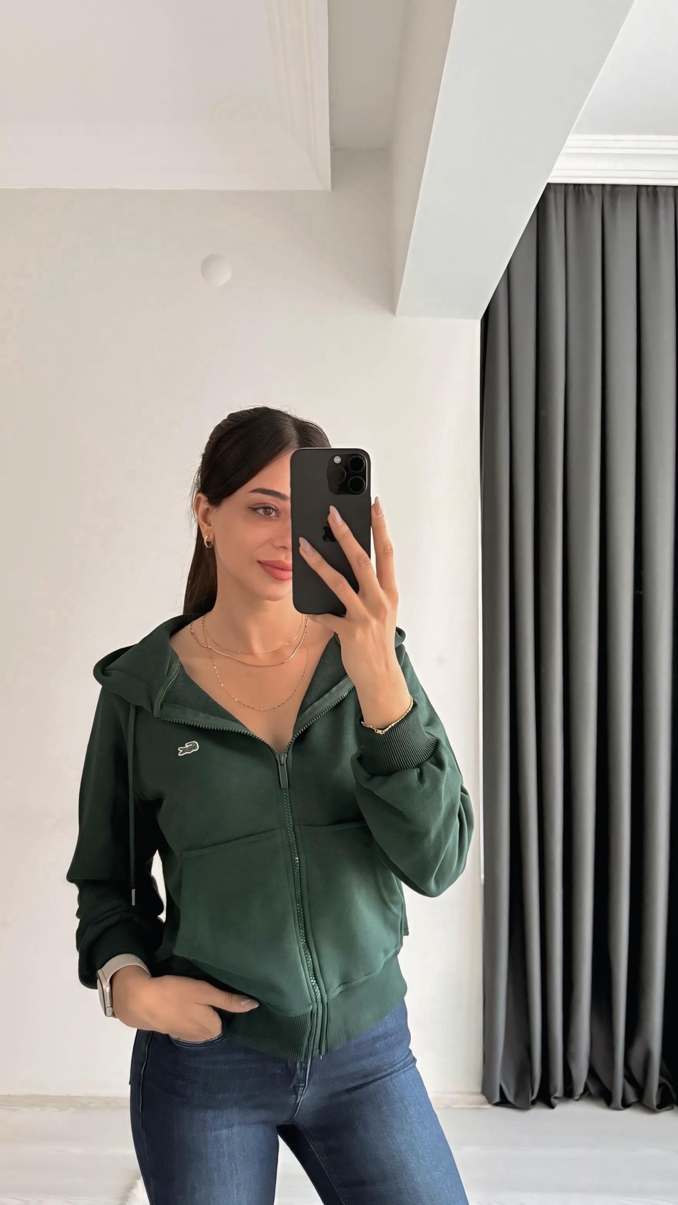 Lacost Modal Fermuarlı Hırka Yeşil