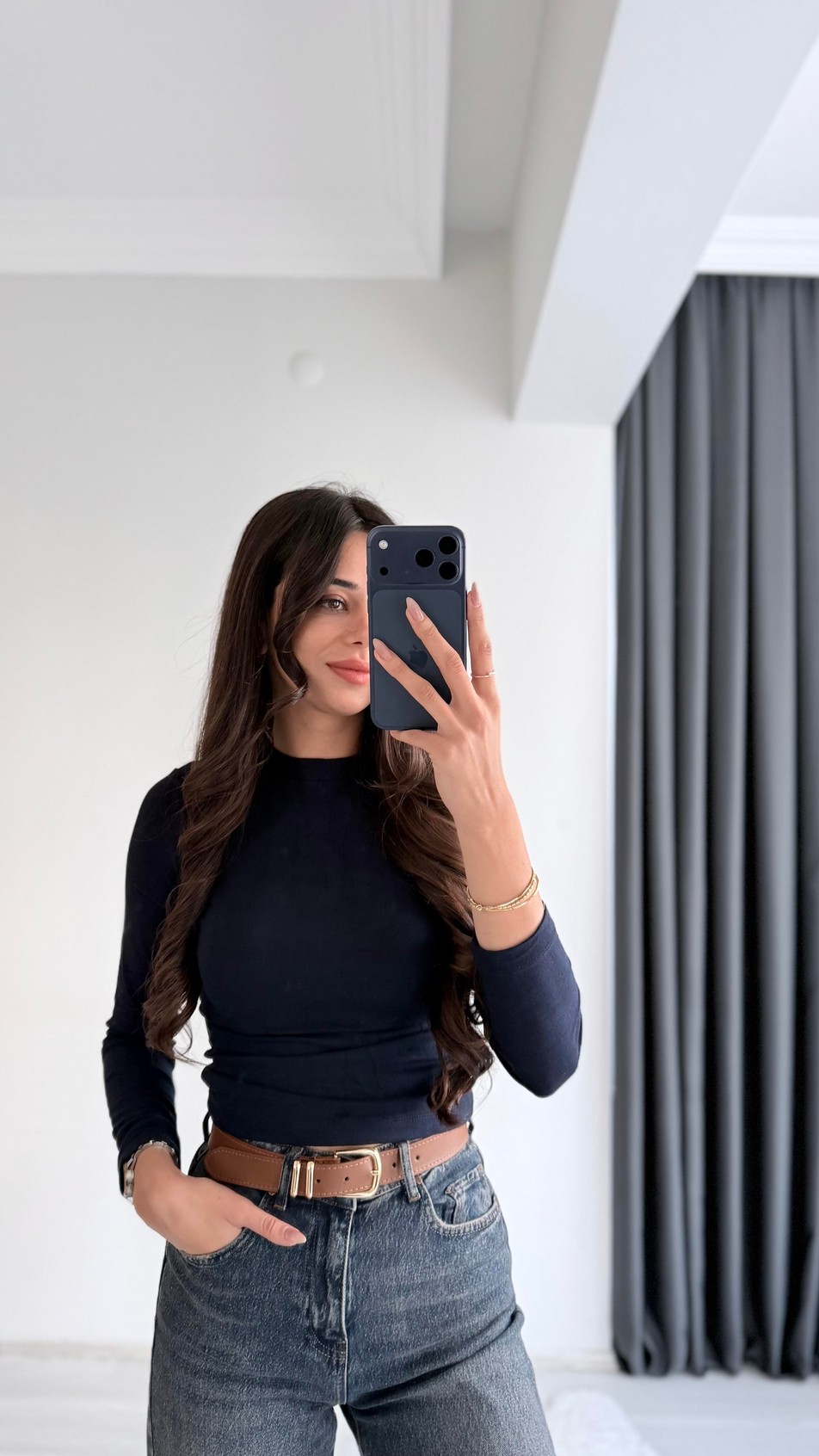 Lauron Masi Tam Pamuklu Soft Touch Likralı Basic Body Lacivert