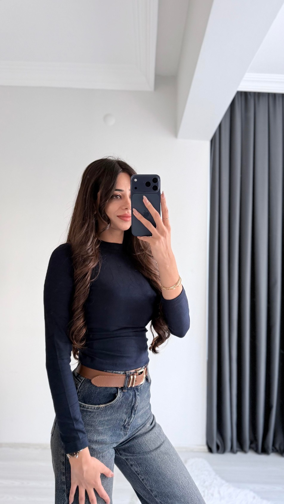 Lauron Masi Tam Pamuklu Soft Touch Likralı Basic Body Lacivert