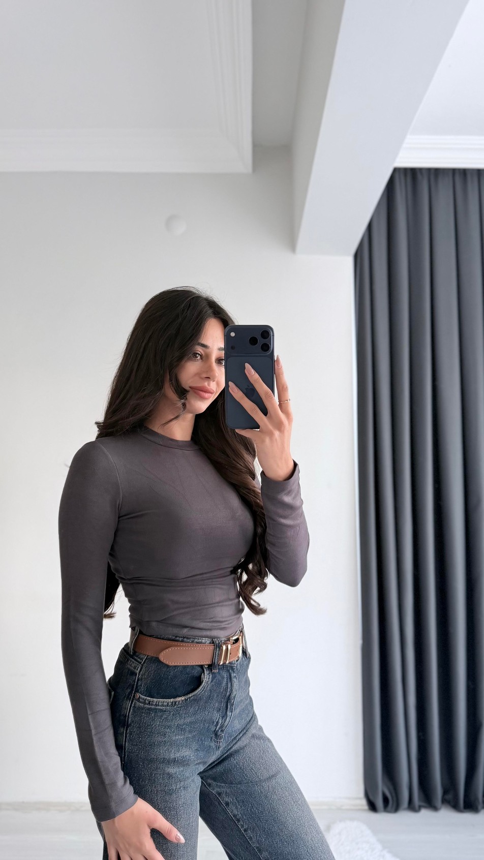 Lauron Masi Tam Pamuklu Soft Touch Likralı Basic Body Füme