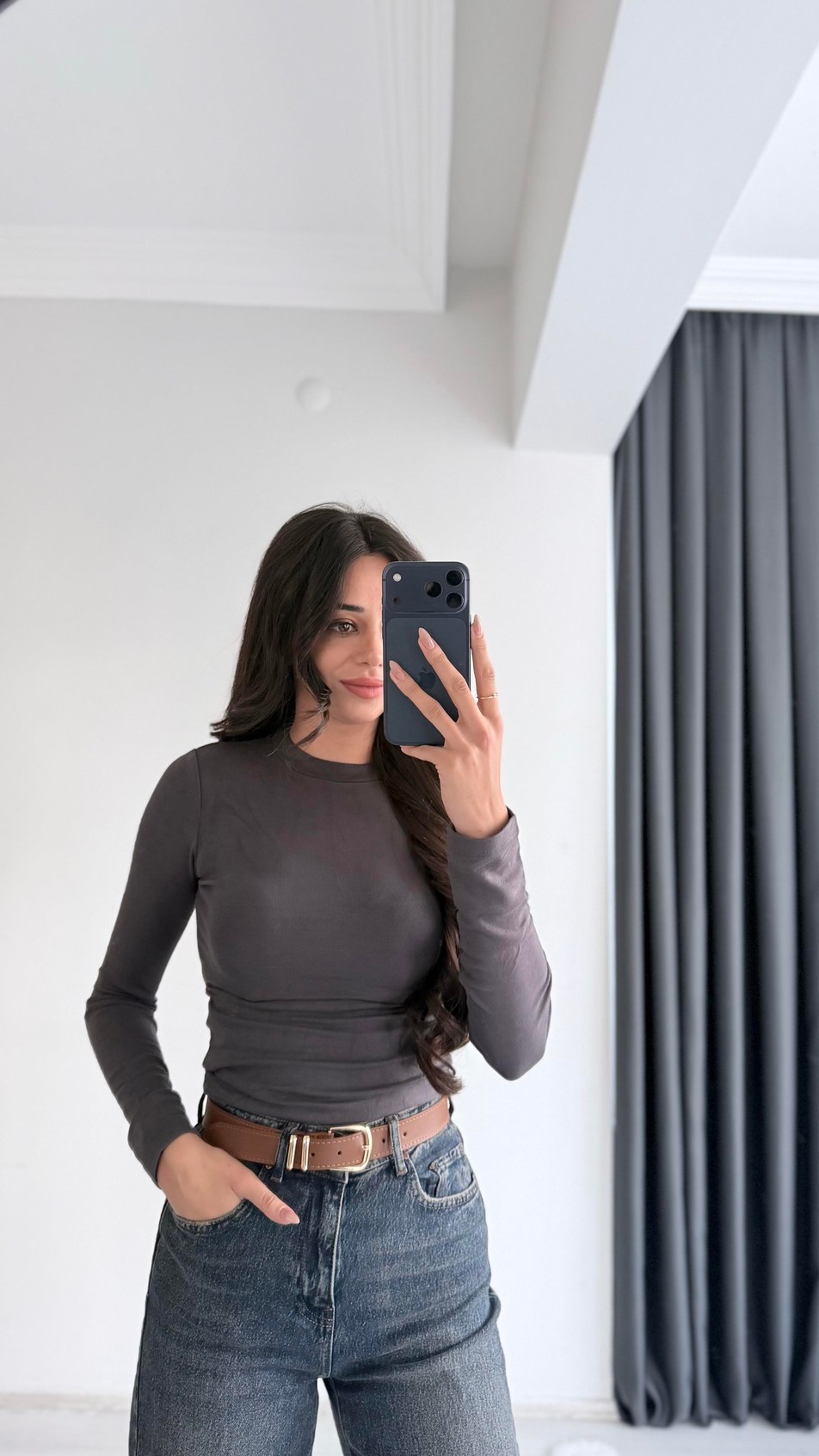 Lauron Masi Tam Pamuklu Soft Touch Likralı Basic Body Füme