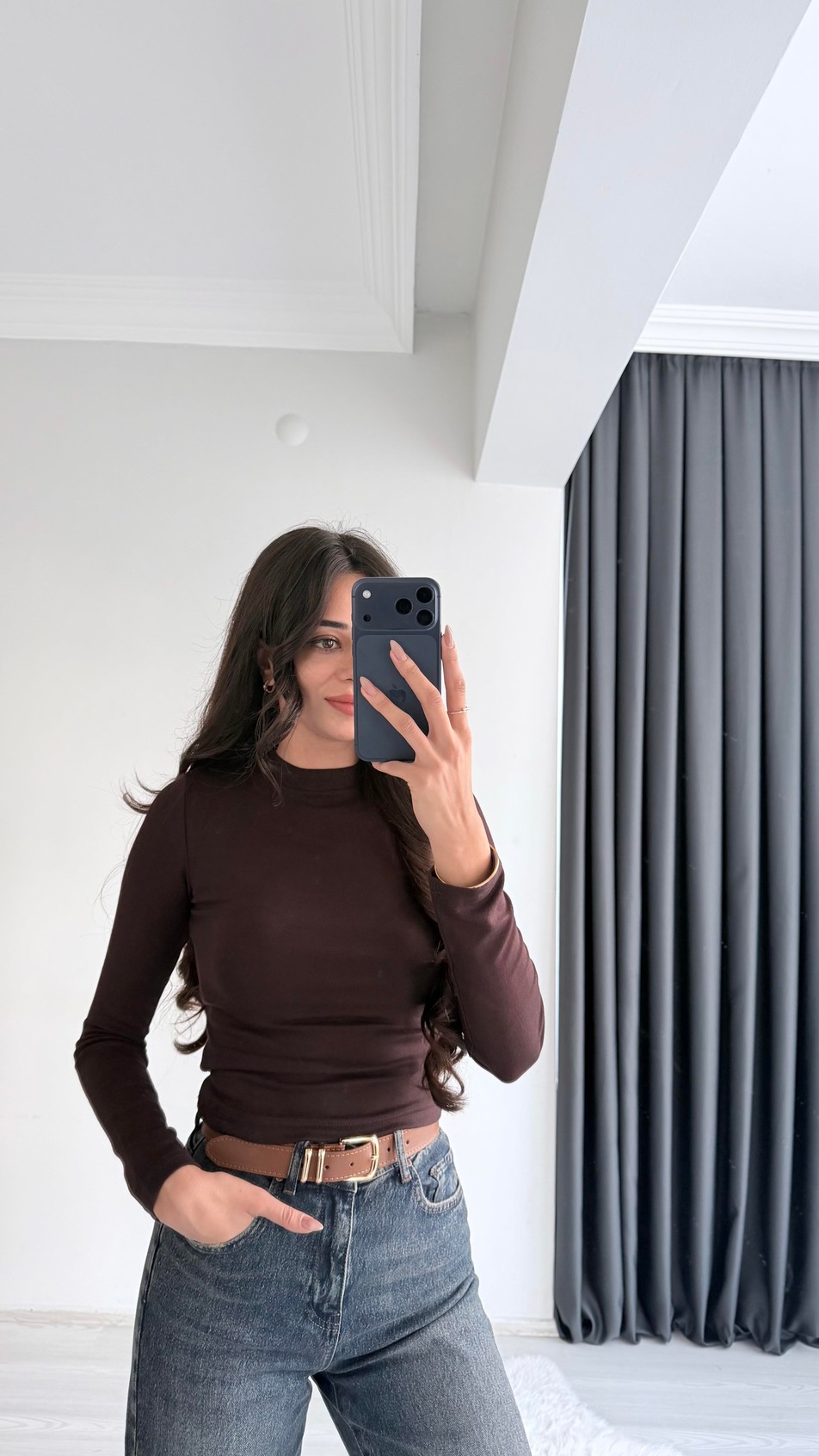 Lauron Masi Tam Pamuklu Soft Touch Likralı Basic Body Acı Kahve