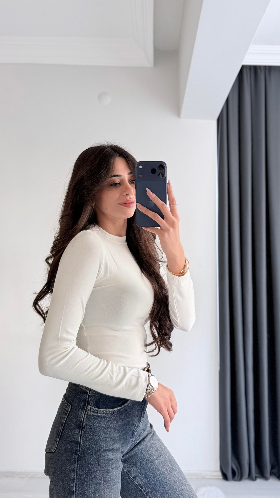 Lauron Masi Tam Pamuklu Soft Touch Likralı Basic Body Beyaz