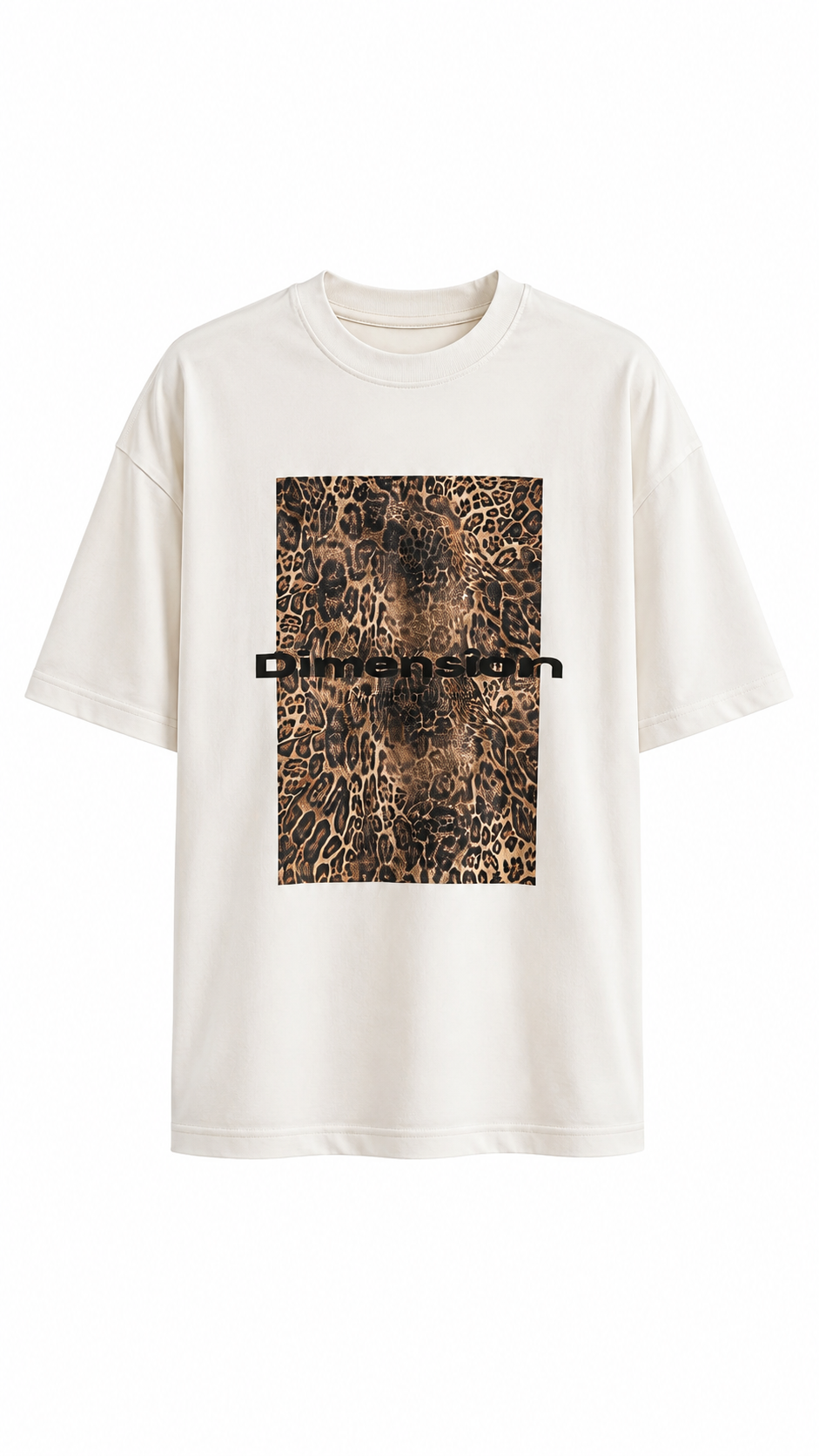 Leopar Baskılı Pamuklu  Basic Tshirt Beyaz