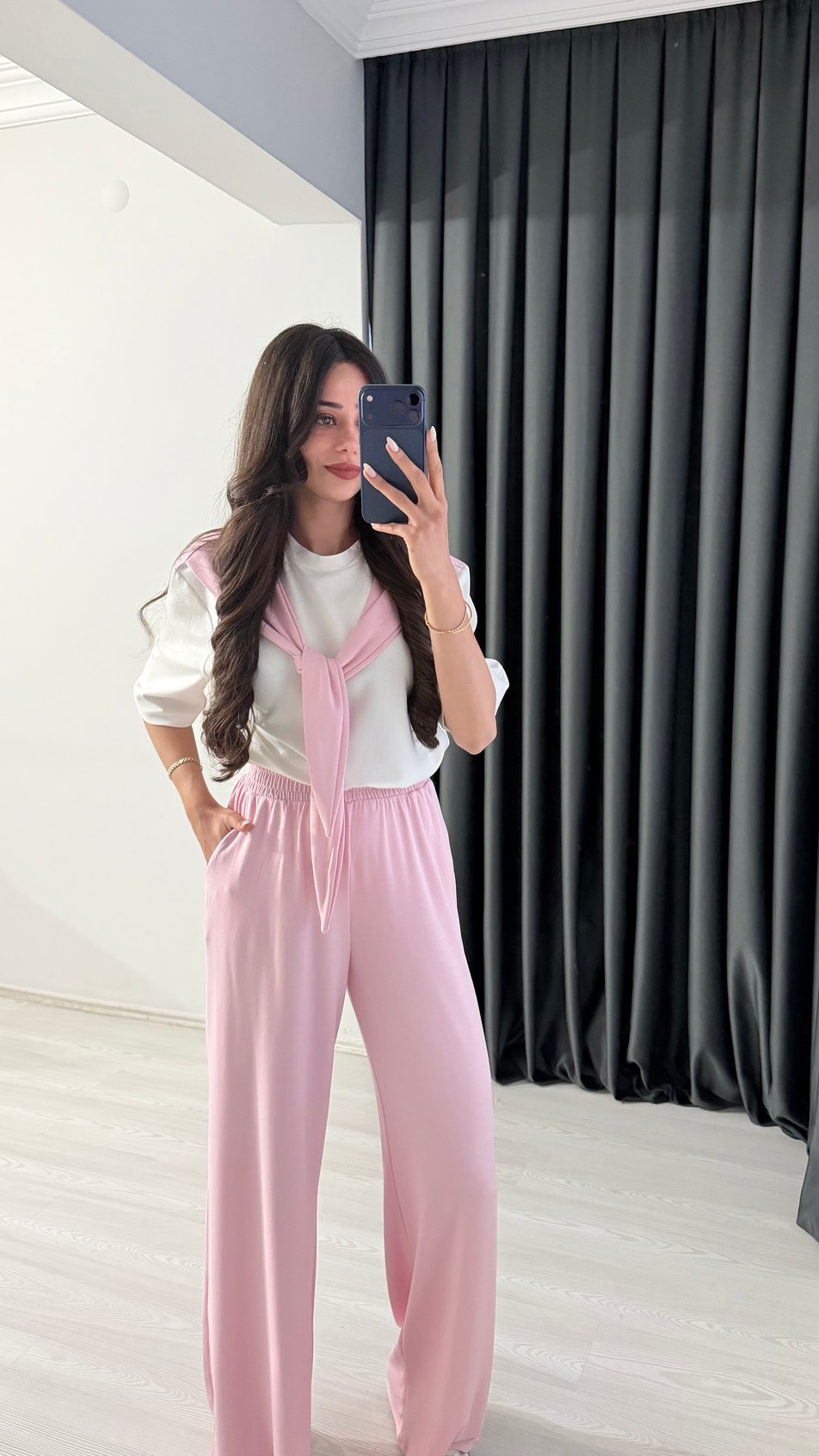 Liver Pembe Modal Kumaş Fular Detaylı Takım