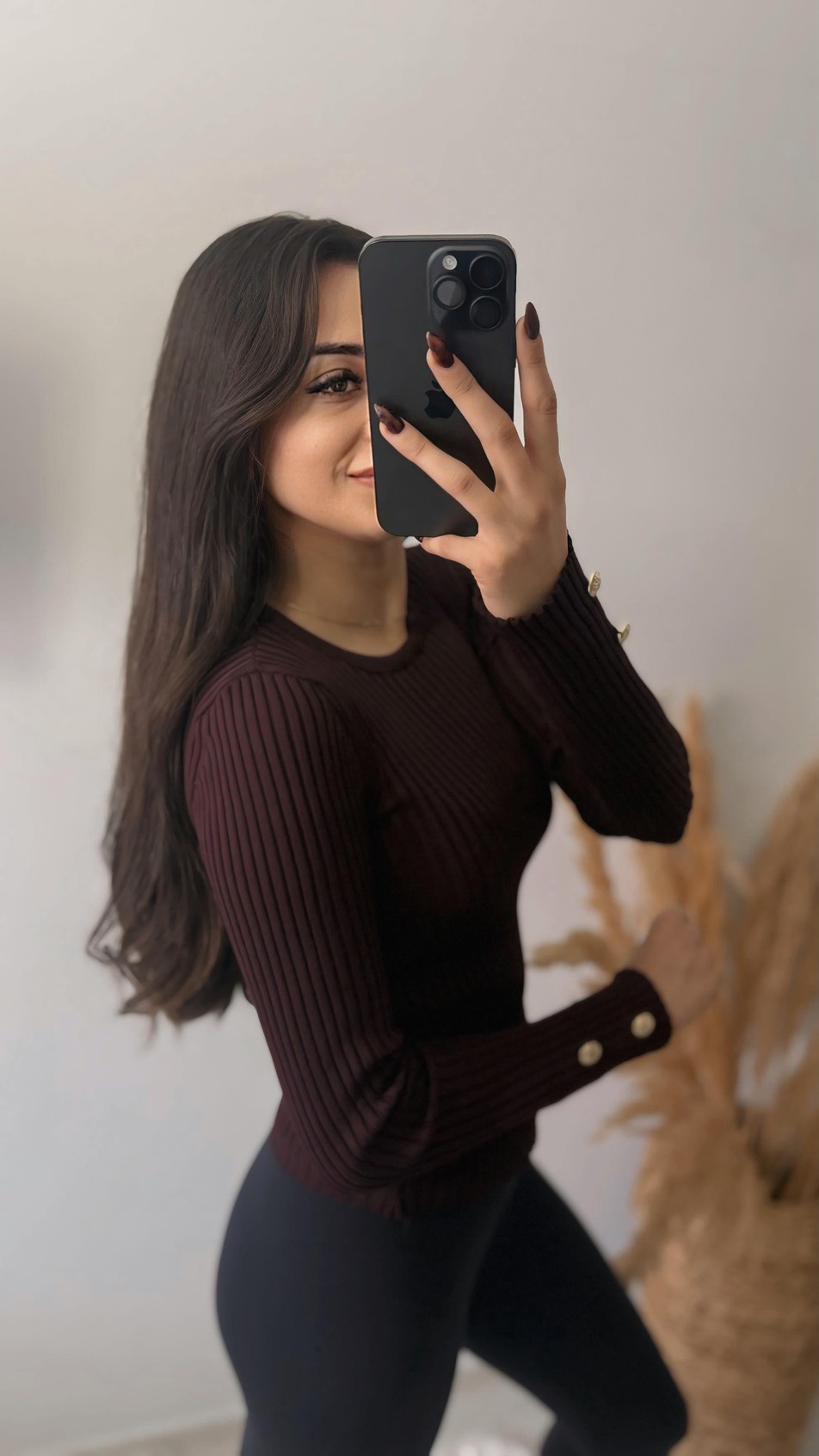 Livia Kolu Gold Düğmeli Basic Triko Mürdüm