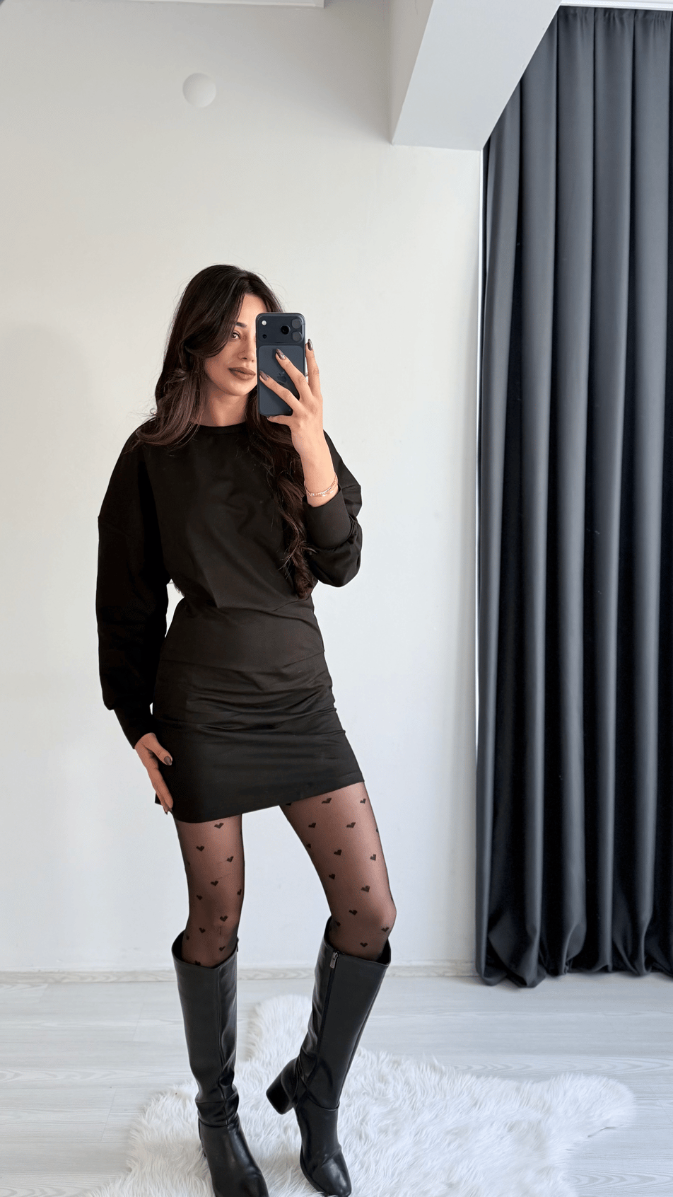 Loneva Siyah İki İplik Elbise