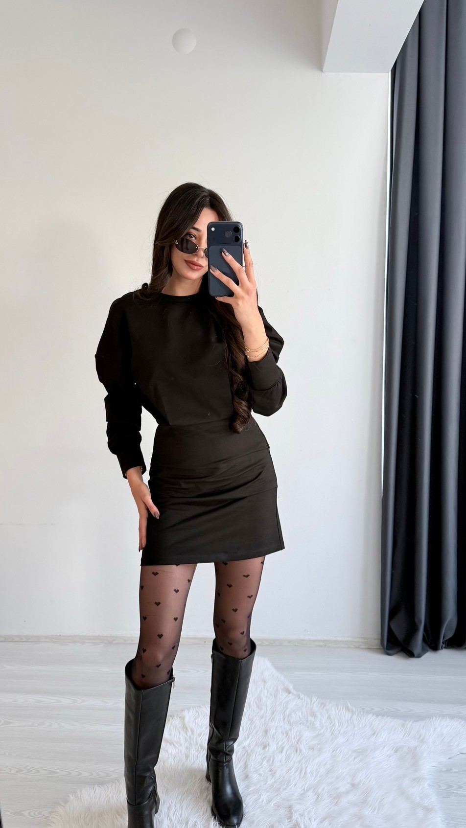 Loneva Siyah İki İplik Elbise