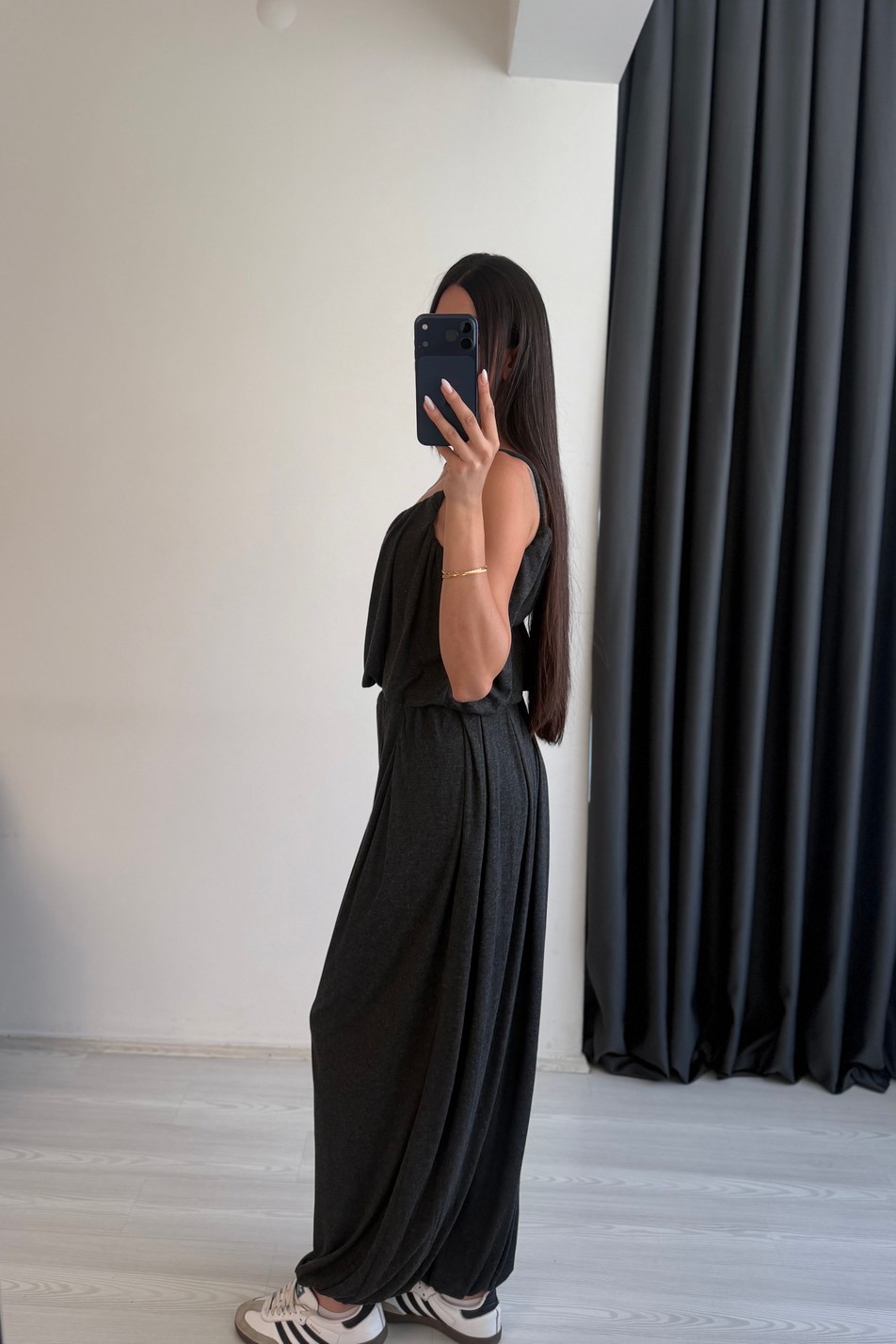 Lumea Antrasit Şalvar Pantalon Crop Takım