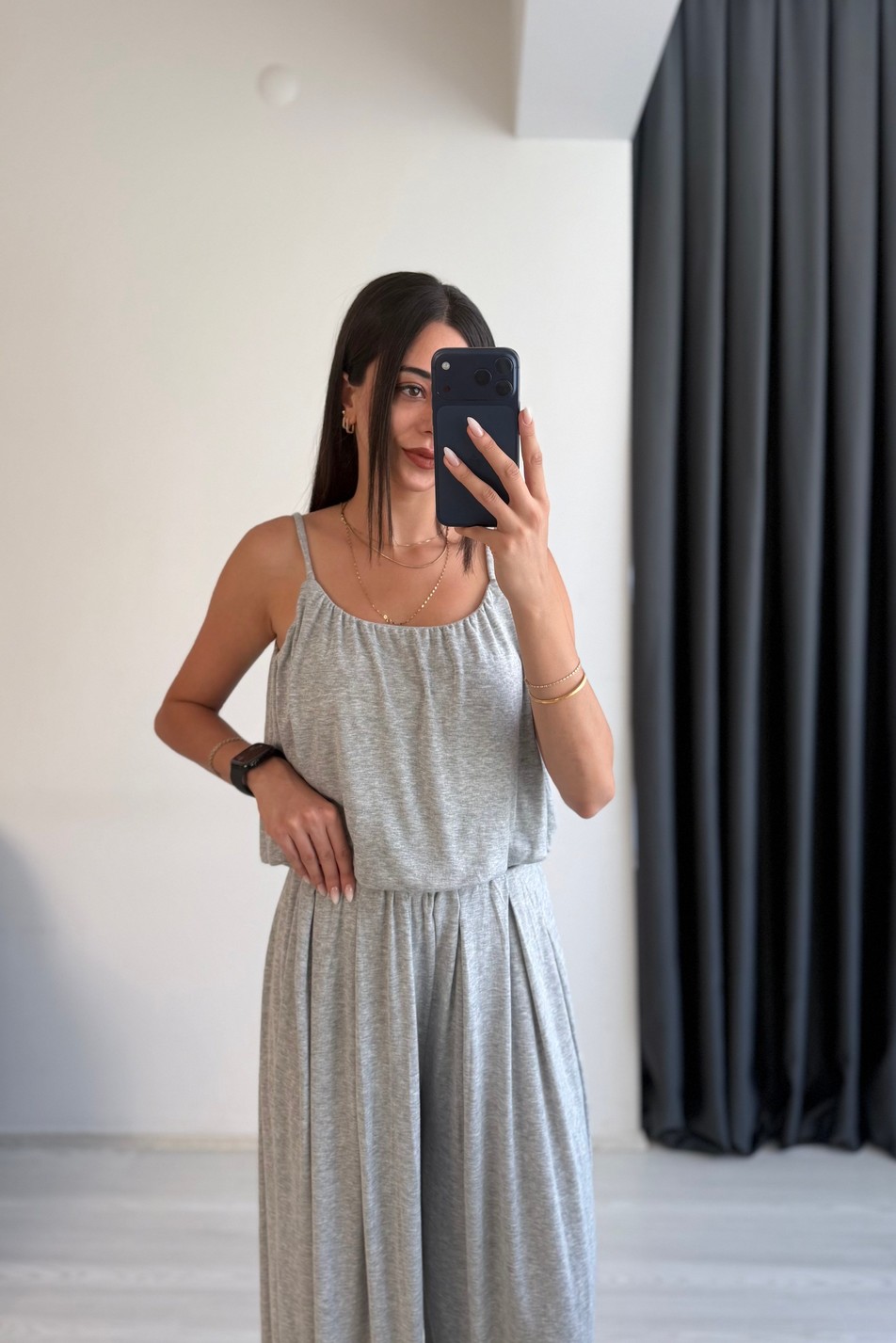 Lumea Gri Şalvar Pantalon Crop Takım