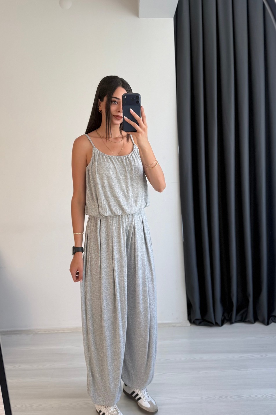 Lumea Gri Şalvar Pantalon Crop Takım