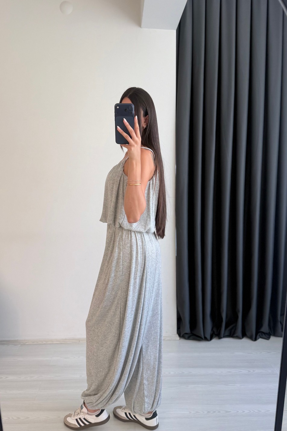 Lumea Gri Şalvar Pantalon Crop Takım
