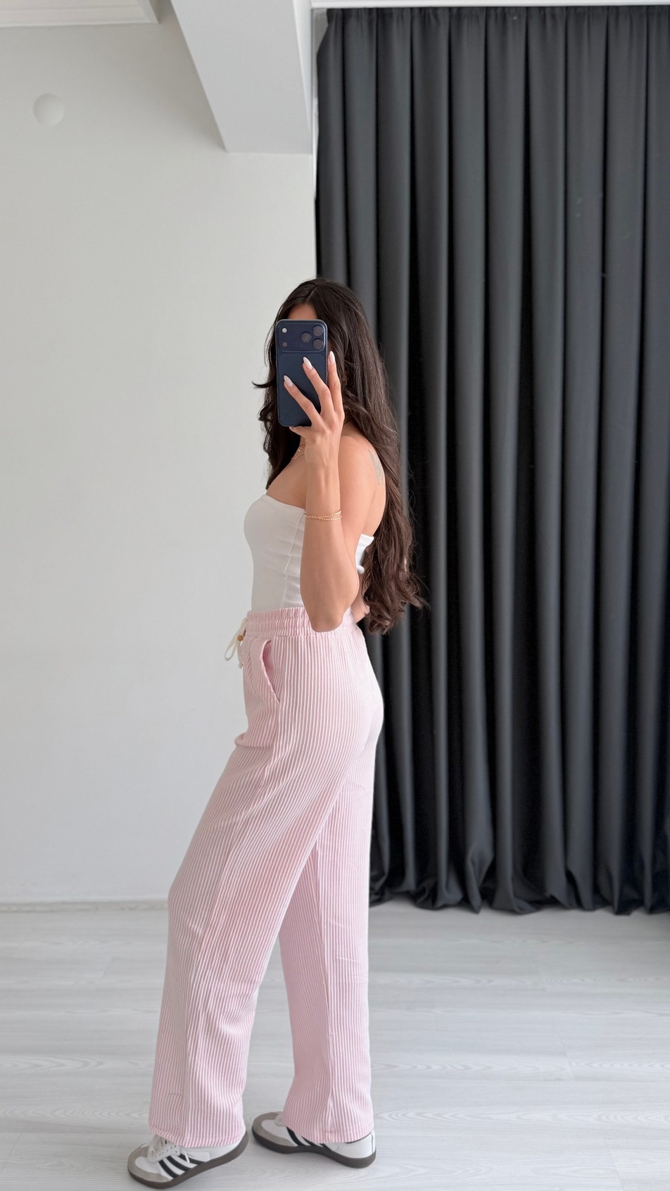 Lune Çizgili Pembe Beyaz Eşofman Altı