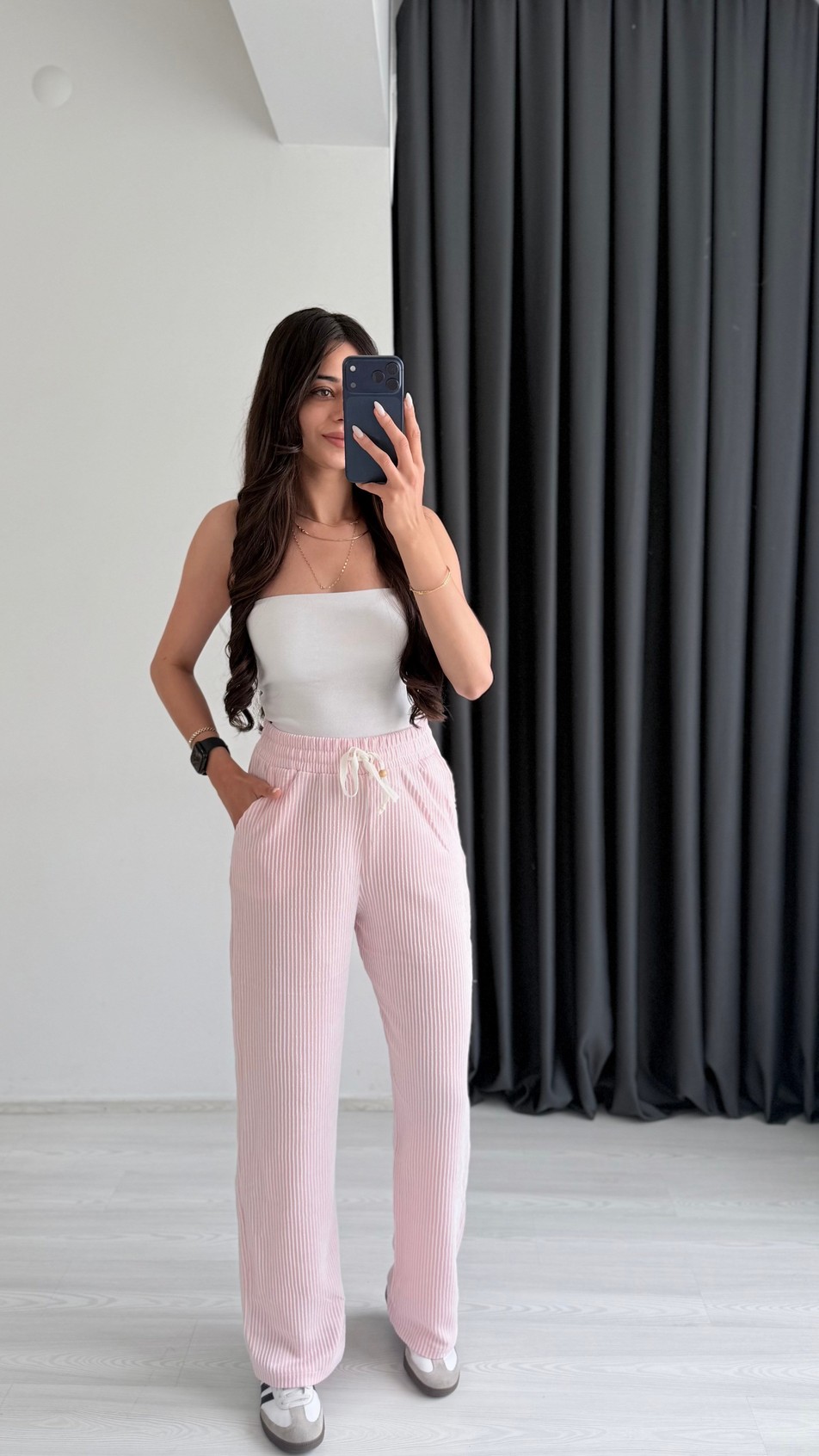 Lune Çizgili Pembe Beyaz Eşofman Altı