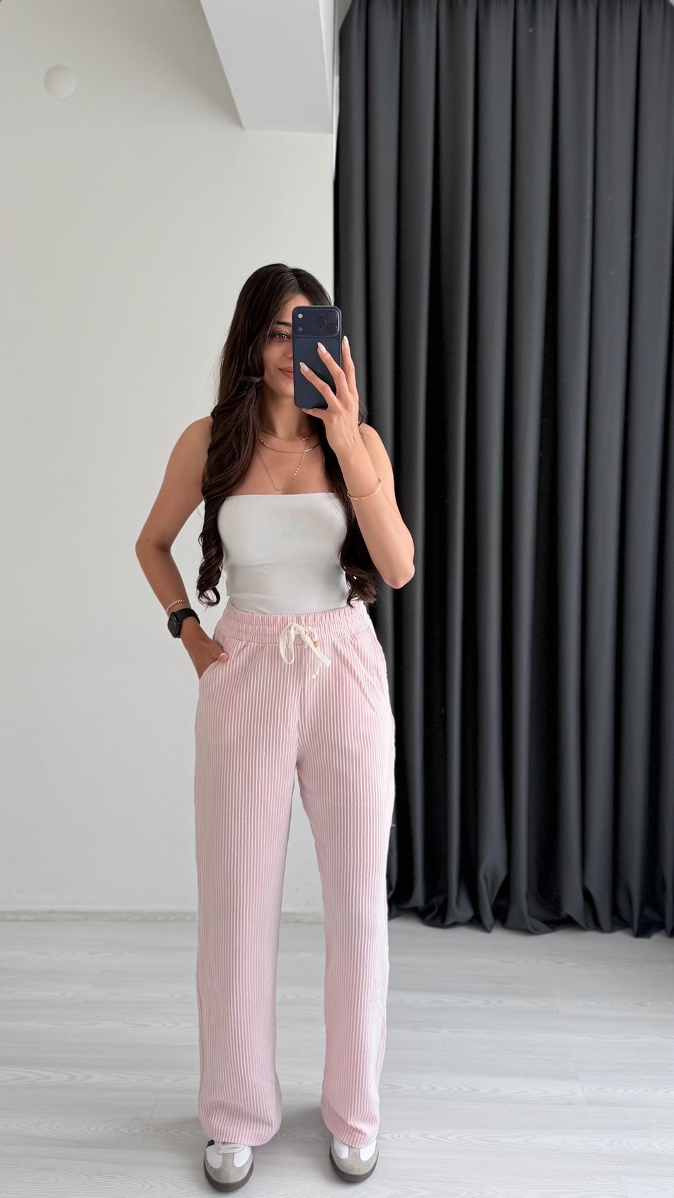 Lune Çizgili Pembe Beyaz Eşofman Altı