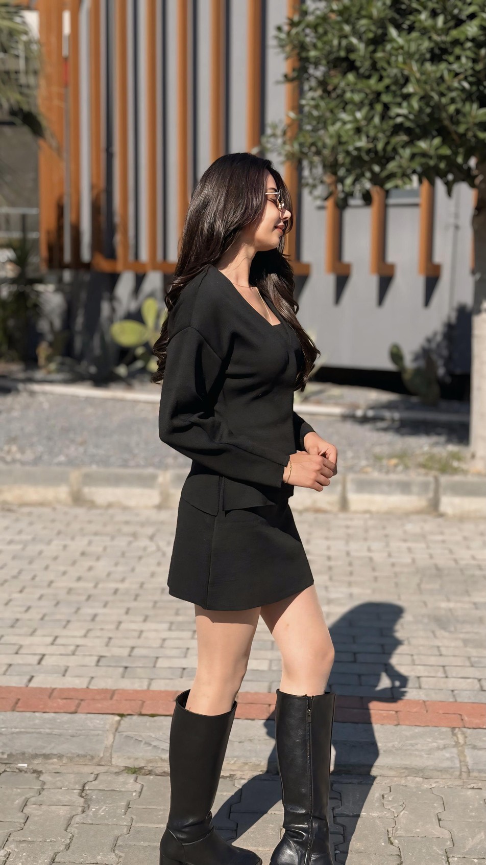 Marsilya Çelik Triko Vücuda Oturan Takım Siyah