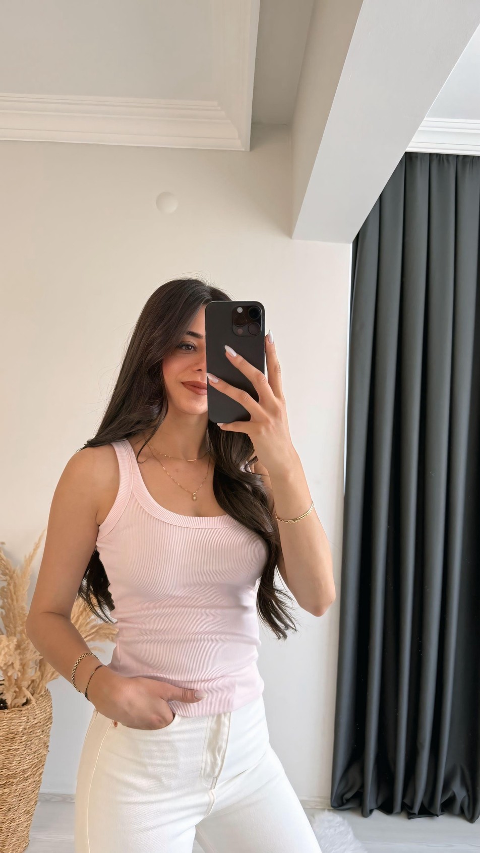 Masi Kalın Biyeli Tam Pamuklu Premium Atlet Pembe