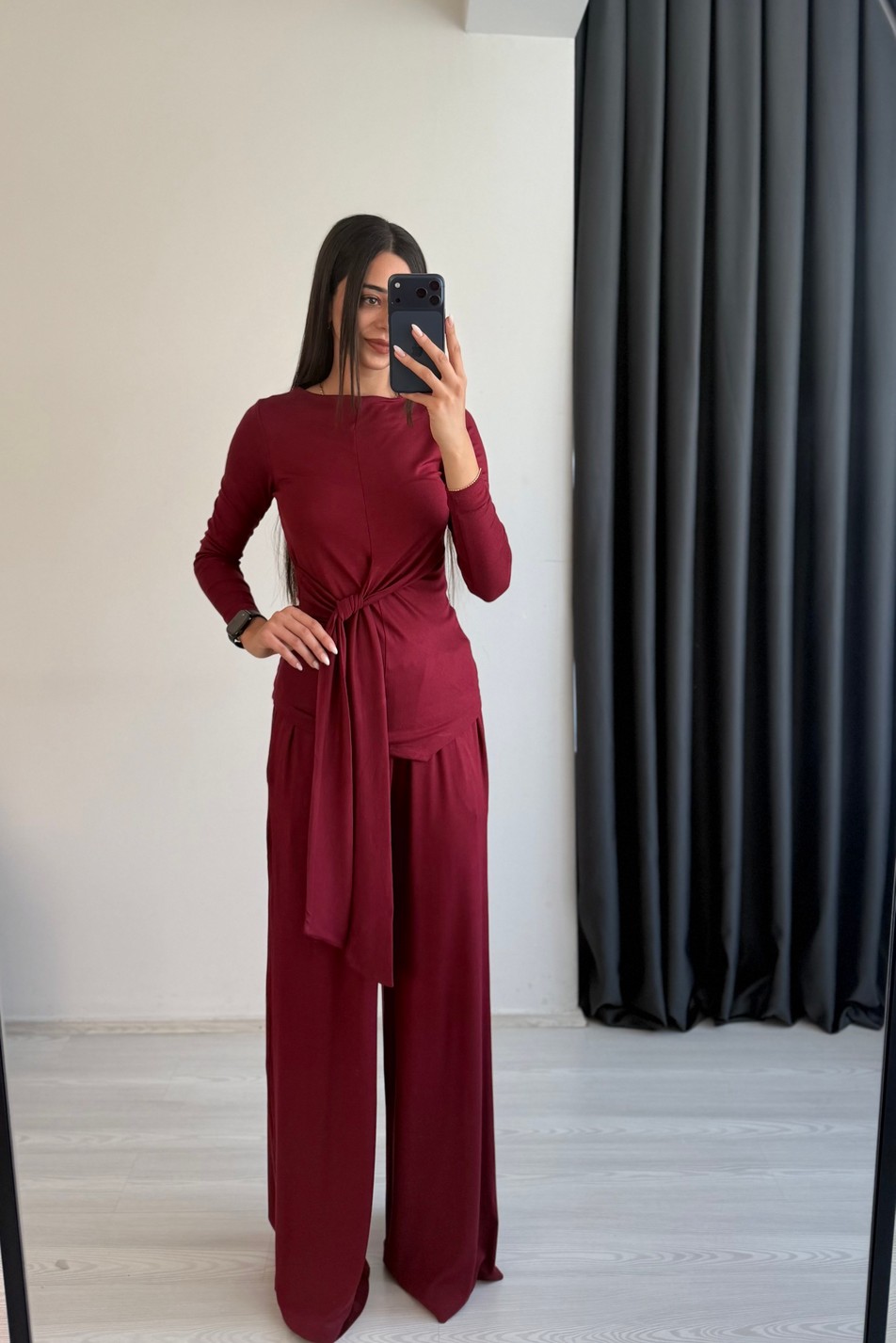 Matrix Buzzy Kumaş Önden Bağlamalı Takım Bordo